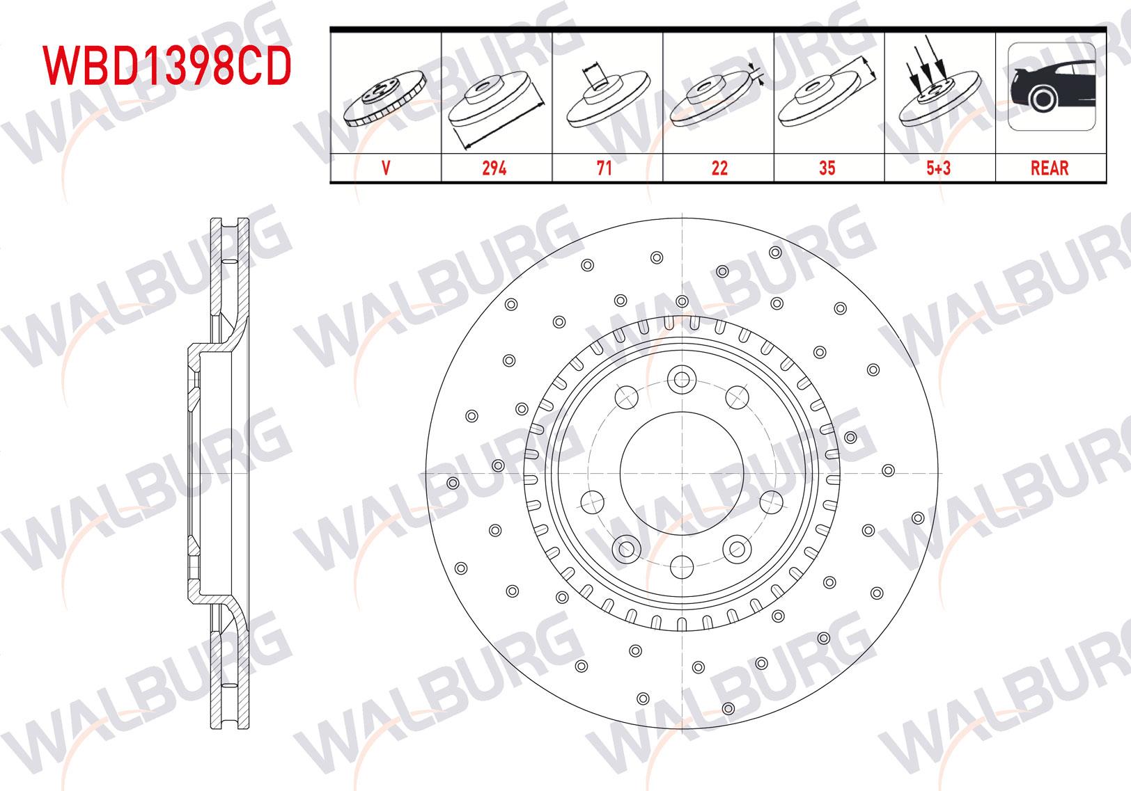 FREN DISKI ARKA HAVALI KAPLAMALI PERFORMANS DELIKLI 5 BJN 294X22X71X35 TOYOTA PROACE (MPY_) 2.0 D 5 2016-