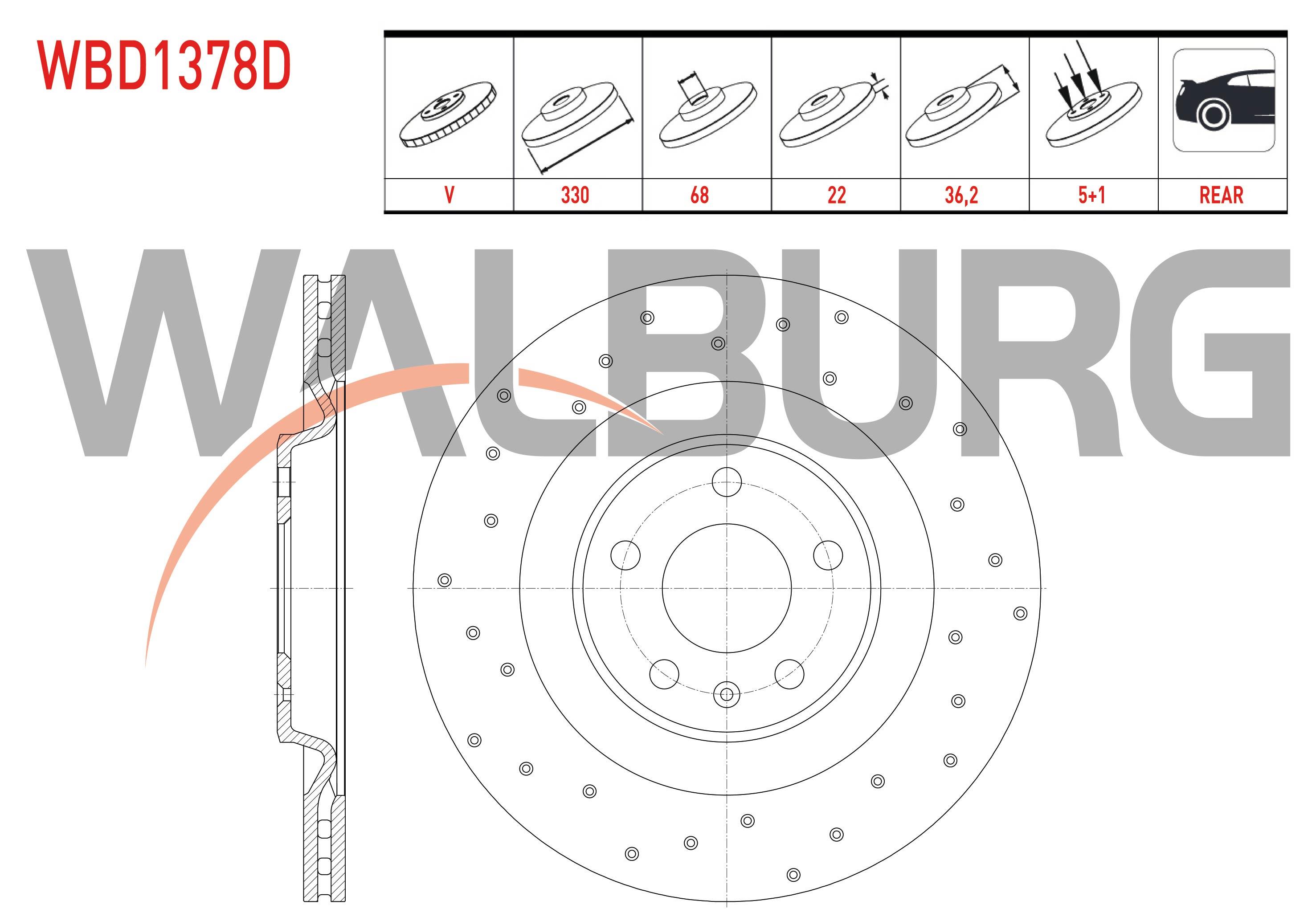 FREN DISKI ARKA HAVALI PERFORMANS DELIKLI 5 BJN 330X22X68X36,20 A4 2.0 TDI-1.8TFSI-2.0TFSI 07-15/ A4 1.4 TFSI-2.0 TDI-2.0 TSI 15-/A5 1.4 TFSI-2.0 TDI 17-/ A6 2.0 TFSI-3.0 TDI 10-/ MACAN 2.0-3.0 SD 14-