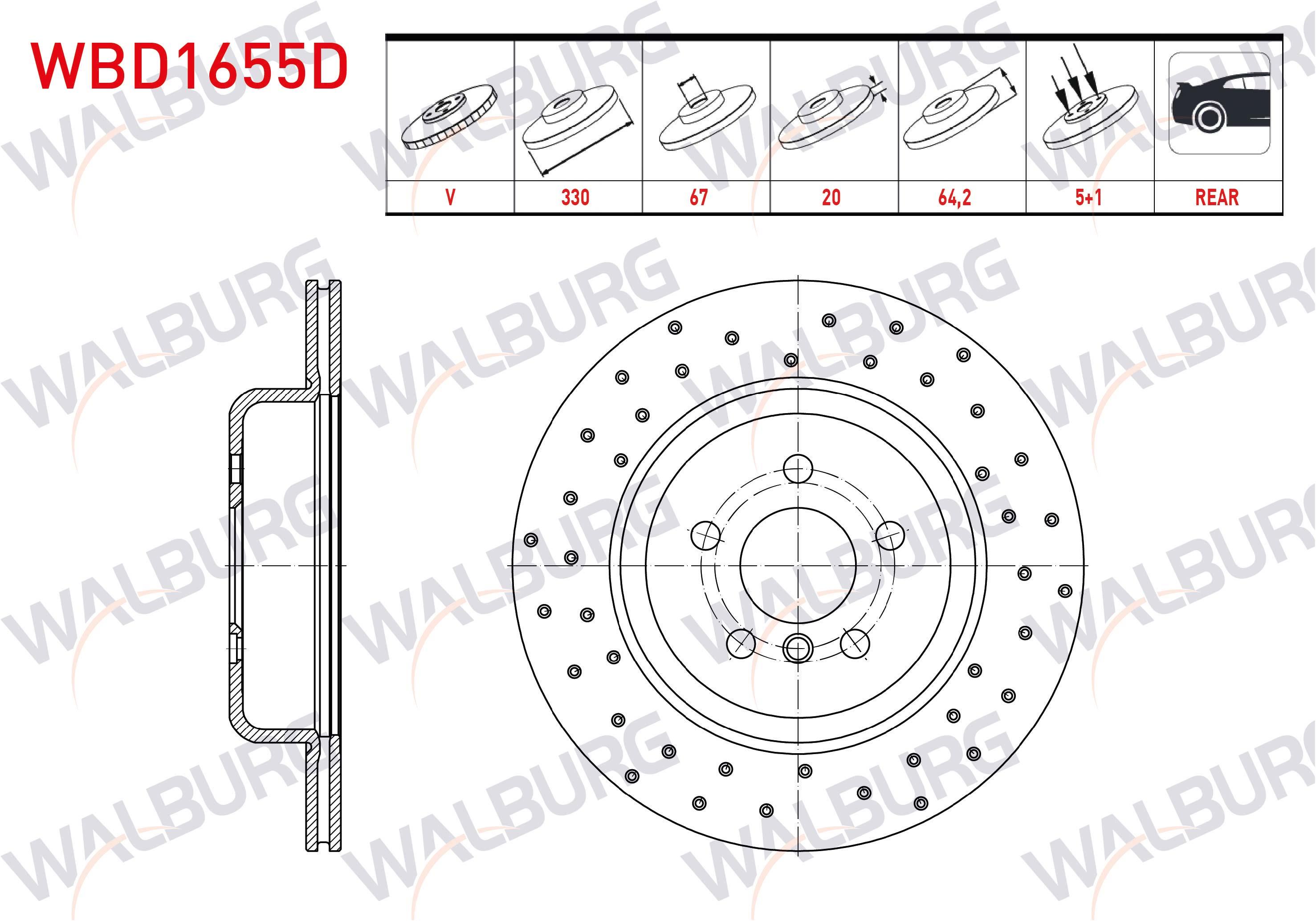FREN DISKI ARKA SAG HAVALI PERFORMANS DELIKLI 5 BJN 330X20X67X64,2 BMW 3 (G20) 2018- / 5 (G30) 2016-/ 7 (G11) 2016-/ X3 (G01) 2017-/ X5 (G05) 2018-/ IX3 (G08) 2020-