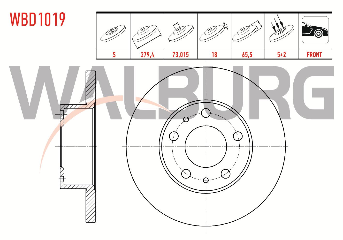 FREN DISKI ON DUZ 5 BJN 279,4X18X73,02X65,5 FIAT DUCATO 2.5 D- 2.5 TDI- 2.8 TDI  1994-2002/ PEUGEOT BOXER II 2.5 D 2002-2006/ CITROEN JUMPER I 2.5 D 1994-2002