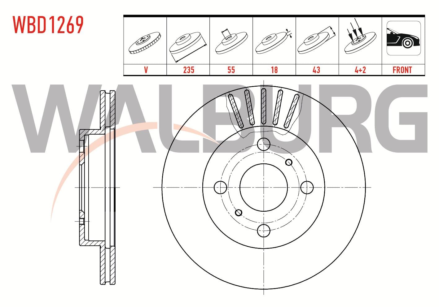 FREN DISKI ON HAVALI  4 BJN 235X18X55X43 TOYOTA YARIS 1.0i 1999-2005 / YARIS 1.3i 1999-2005