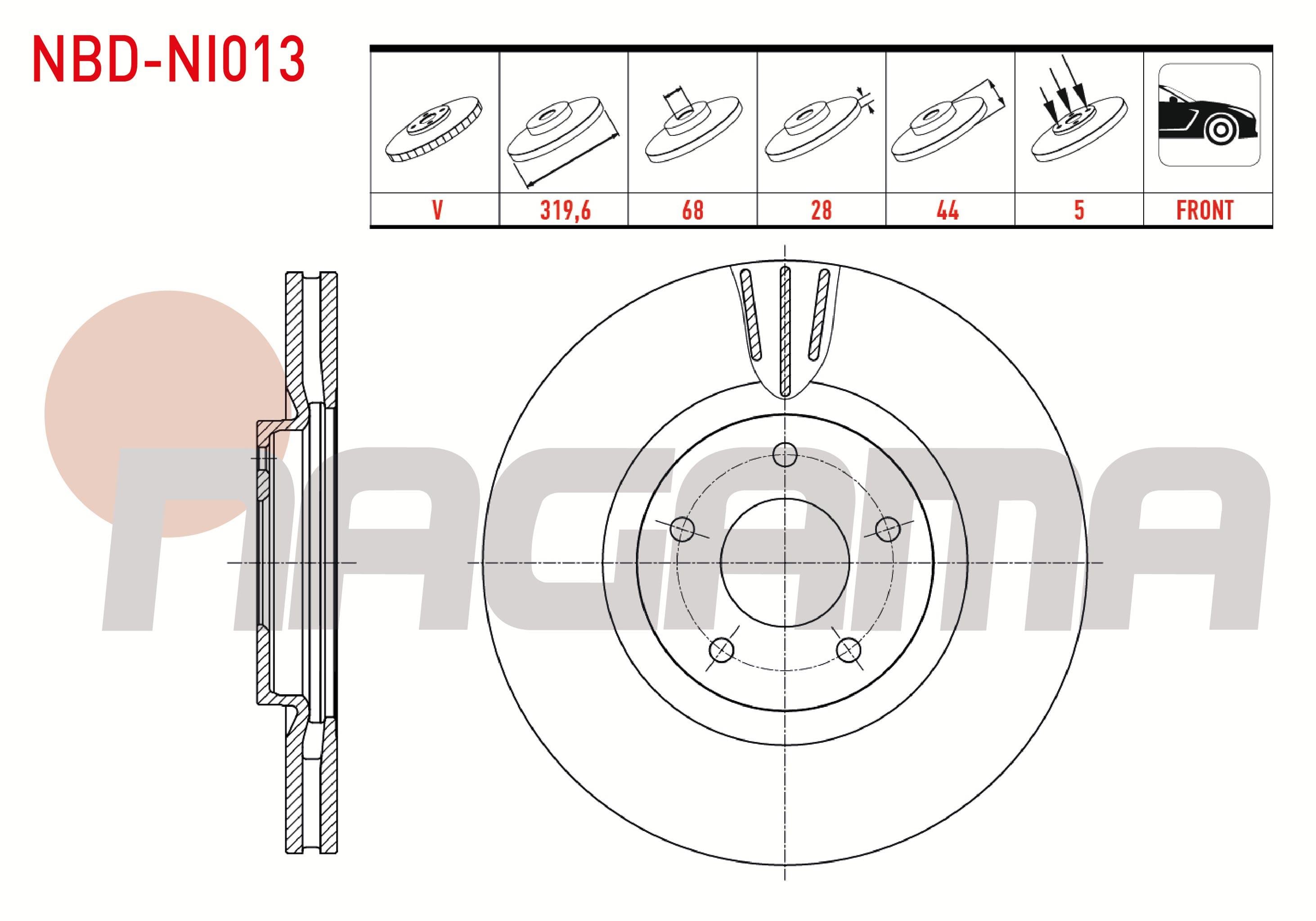 FREN DISKI ON HAVALI  5 BJN 319,6X28X68X44 NISSAN QASHQAI (J10) 2.0 DCI 19 JANT 2007-2014 / RENAULT KOLEOS 2.0 DCI 2009-2014