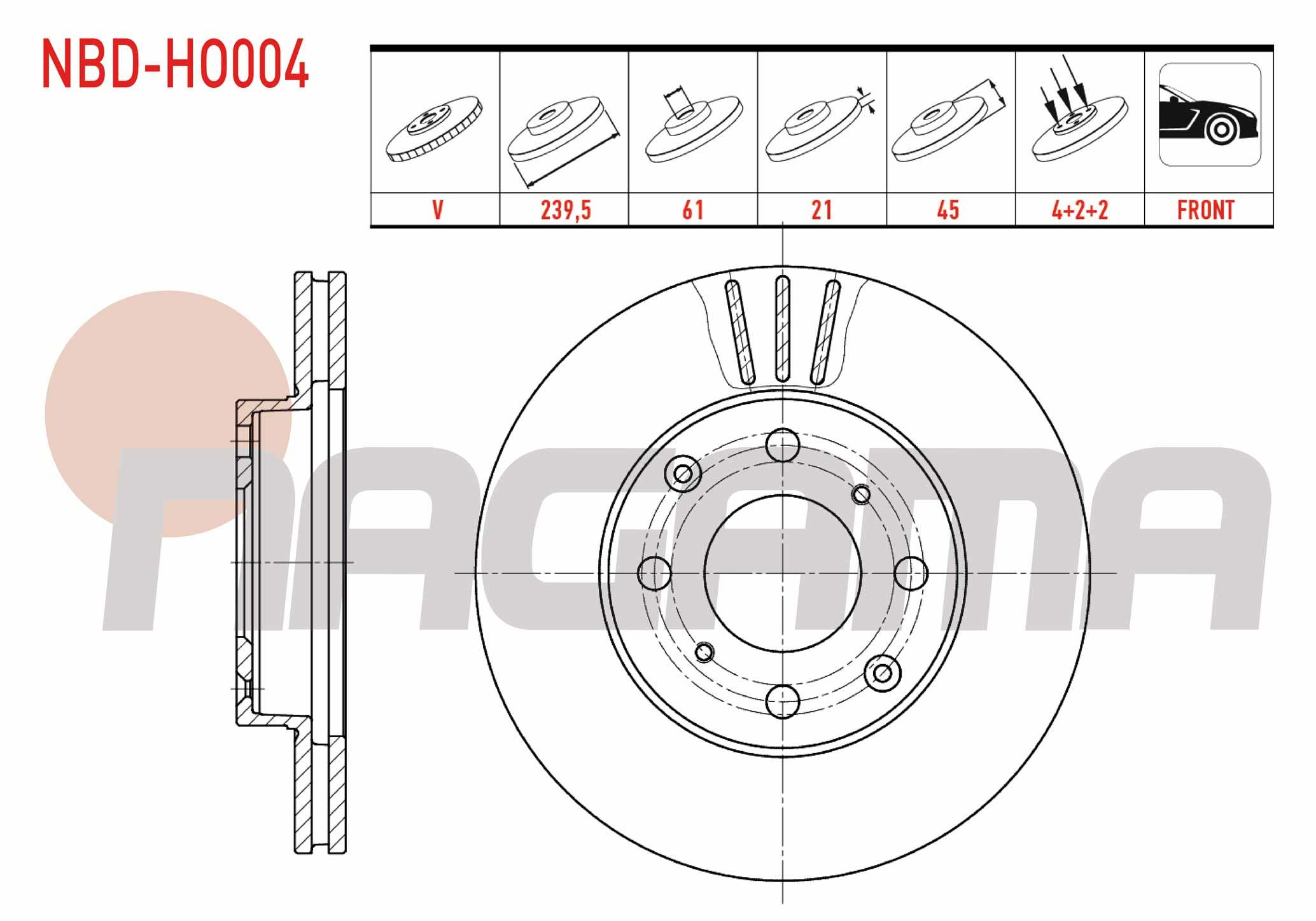 FREN DISKI ON HAVALI 4 BJN 239,5X21X61X45 HONDA CIVIC VI 1.4i - 1.5i - 1.6i 1995-2001