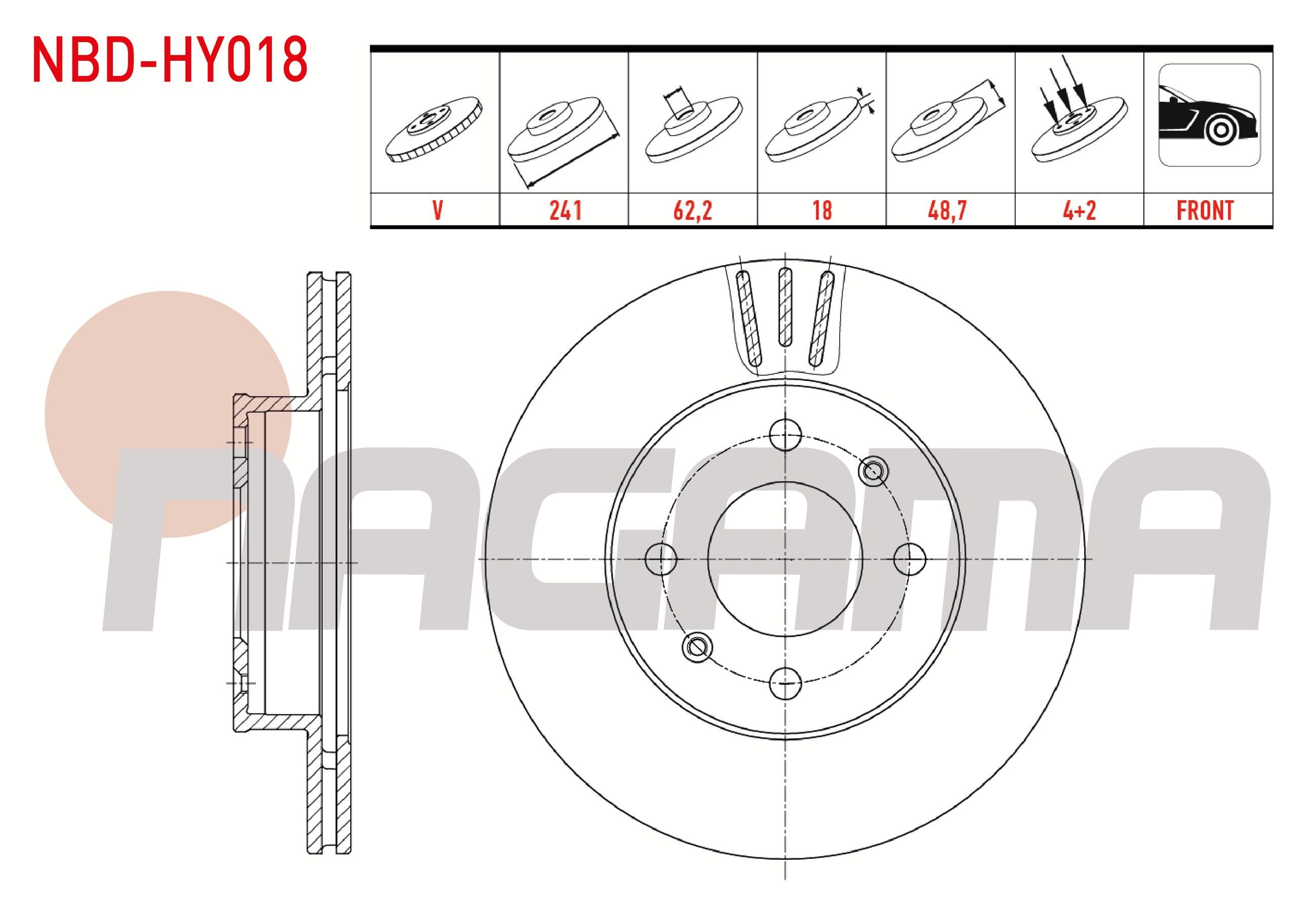 FREN DISKI ON HAVALI 4 BJN 241X18X62,2X48,7 HYUNDAI I10 1.1i 12v - 1.0 D-CVVT - 1.2 D-CVVT 13 JANT  2008-2013 / KIA PICANTO (BA) 1.25 - 1.1i 4 BJN 2004-2011