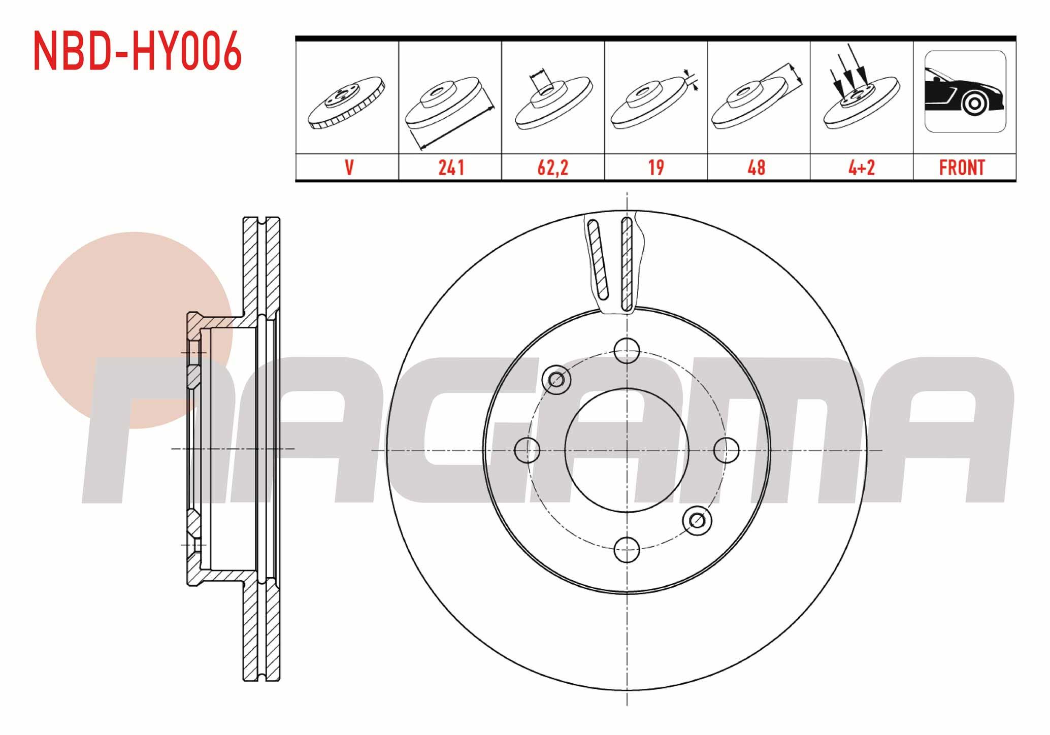 FREN DISKI ON HAVALI 4 BJN 241X19X62,2X48 HYUNDAI GETZ 1.5 CRDI - 1.1i - 1.3i -1.4i - 1.6i 2002-2008