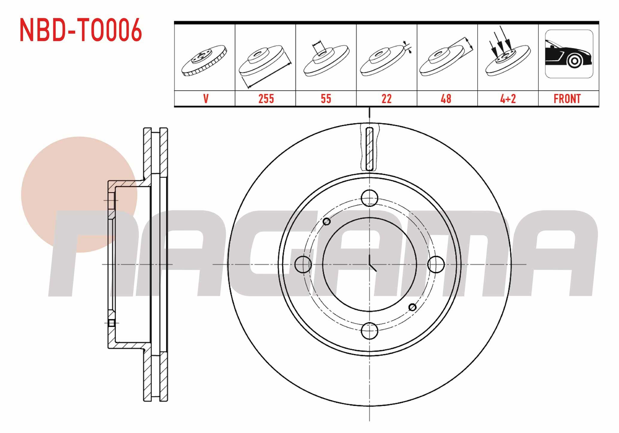 FREN DISKI ON HAVALI 4 BJN 255X22X55X48 TOYOTA COROLLA (E10) 1.3i - 1.6i 1992-1997