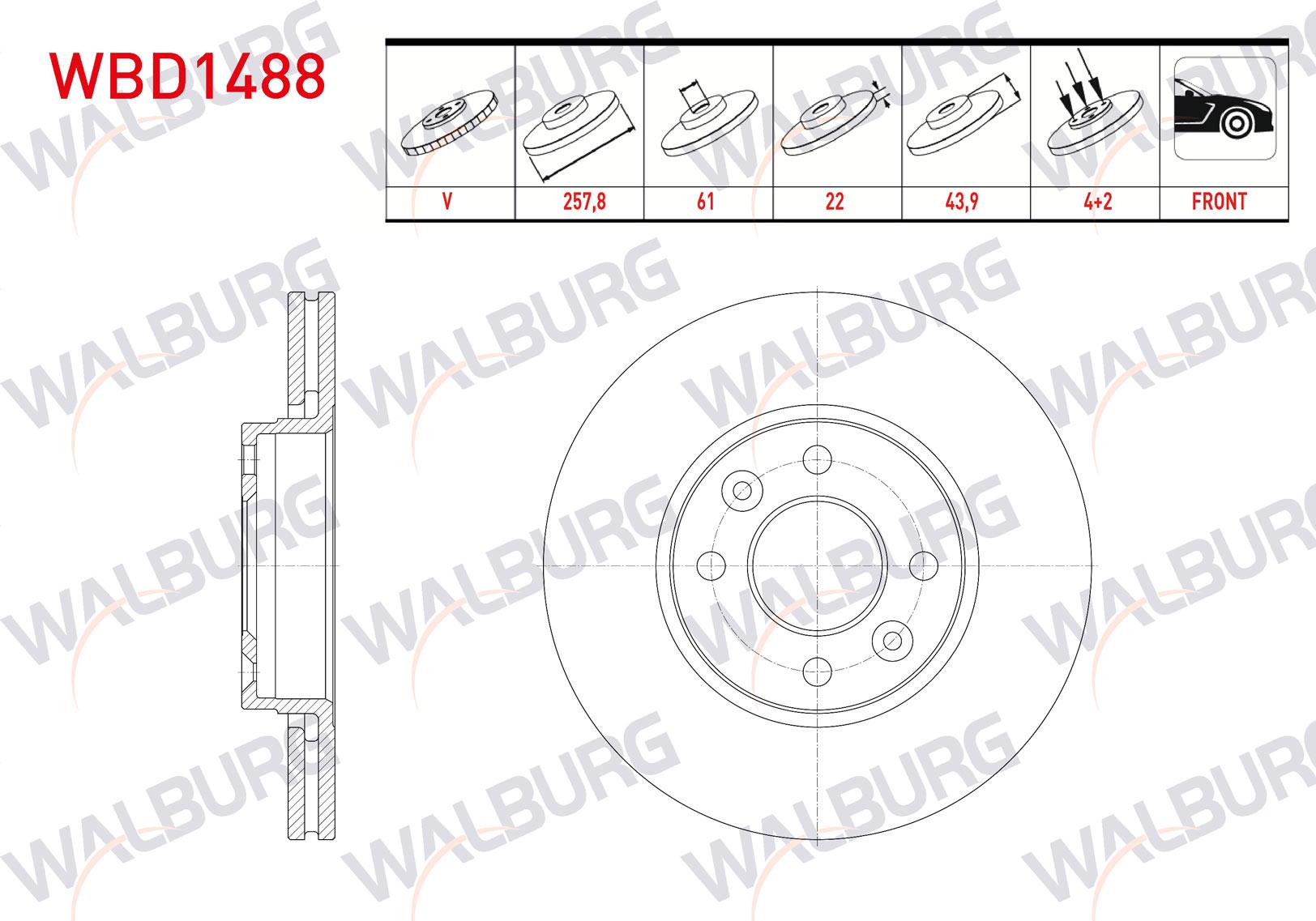 FREN DISKI ON HAVALI 4 BJN 257,8X22X61X43,9 RENAULT CLIO IV 0.9 Tce - 1.2 16v - 1.5 DCI 2012-/ KANGOO 1.5 DCI 2008-/ CAPTUR 0.9 Tce - 1.2 16v - 1.5 DCI 2013-/ DACIA DOKKER - LODGY 1.5 DCI 2012-
