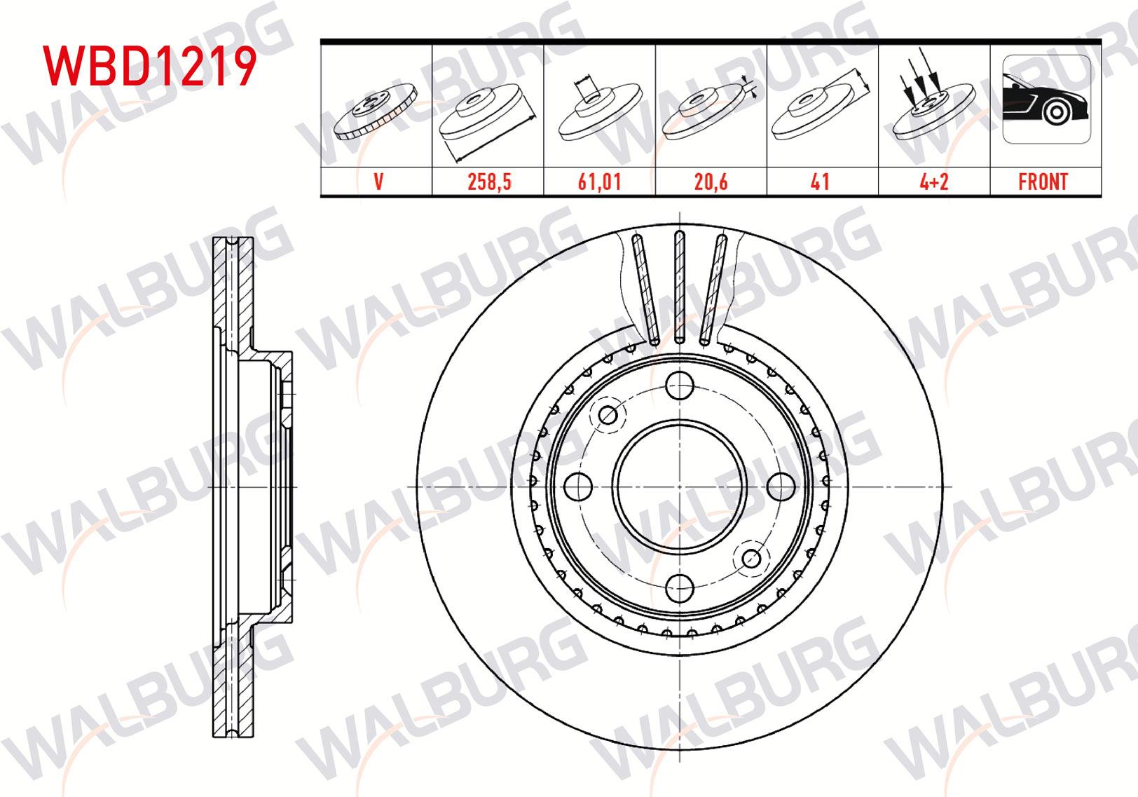 FREN DISKI ON HAVALI 4 BJN 259X20,7X61,01X41 RENAULT CLIO II 1.2i 16v - 1.4i 16v - 1.6i 16v - 1.5 DCI 1998-2005/ KANGOO 1.4 - 1.5 DCI - 1.9 D 1998-2008/ MEGANE I 1.4i 16v 1.6i 16v 1996-2003