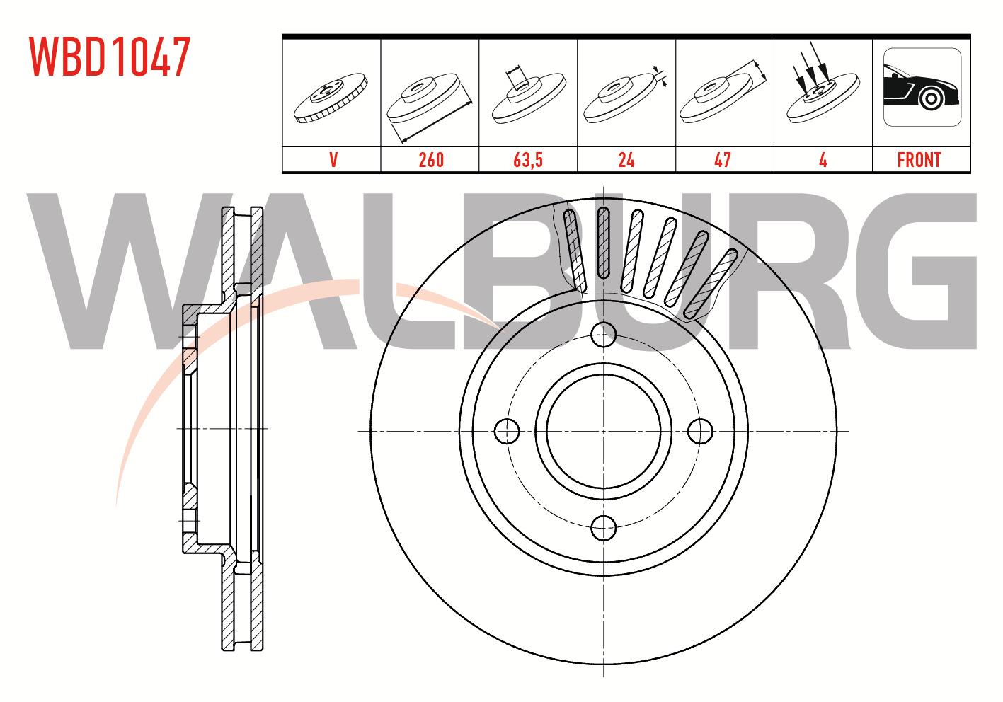 FREN DISKI ON HAVALI 4 BJN 260X24X63,5X47 FORD MONDEO II 1.6i 16v 1996-2000 / MONDEO II 1.8i 16v 1996-2000 / MONDEO II 2.0i 16v 1996-2000