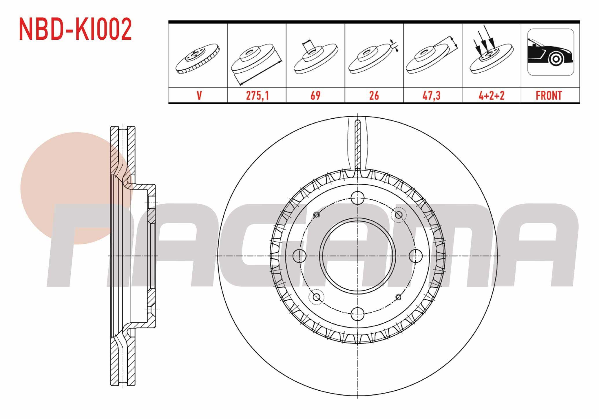 FREN DISKI ON HAVALI 4 BJN 275,1X26X69X47,3 KIA CERATO 1.6i - 1.5 CRDI 2004-2012