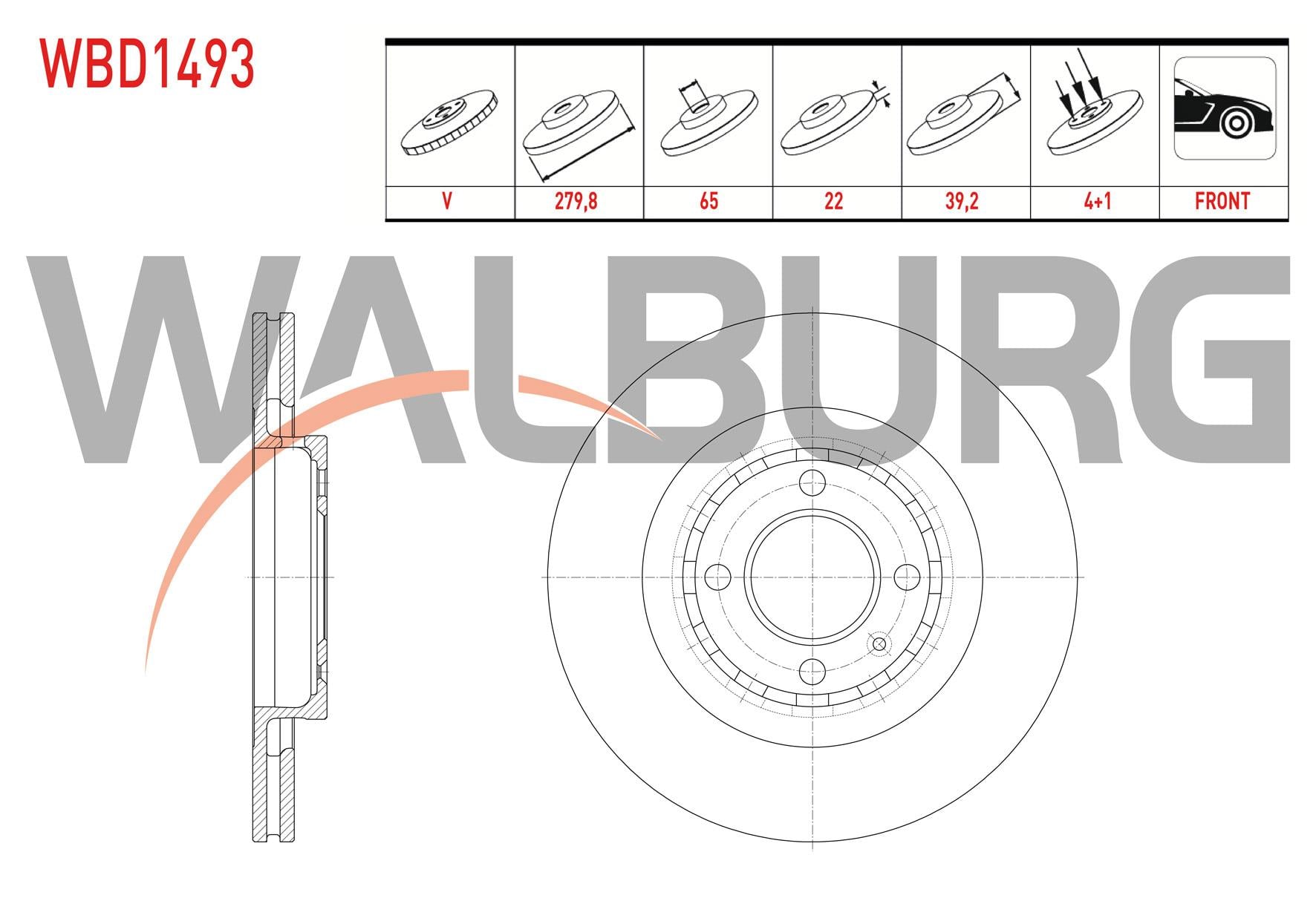 FREN DISKI ON HAVALI 4 BJN 279,8X22X65X39,2 VOLKSWAGEN PASSAT (3A2,35I) 1.8 1988-1997 / SEAT IBIZA II (6K1) 1.8i 16v 1993-2002