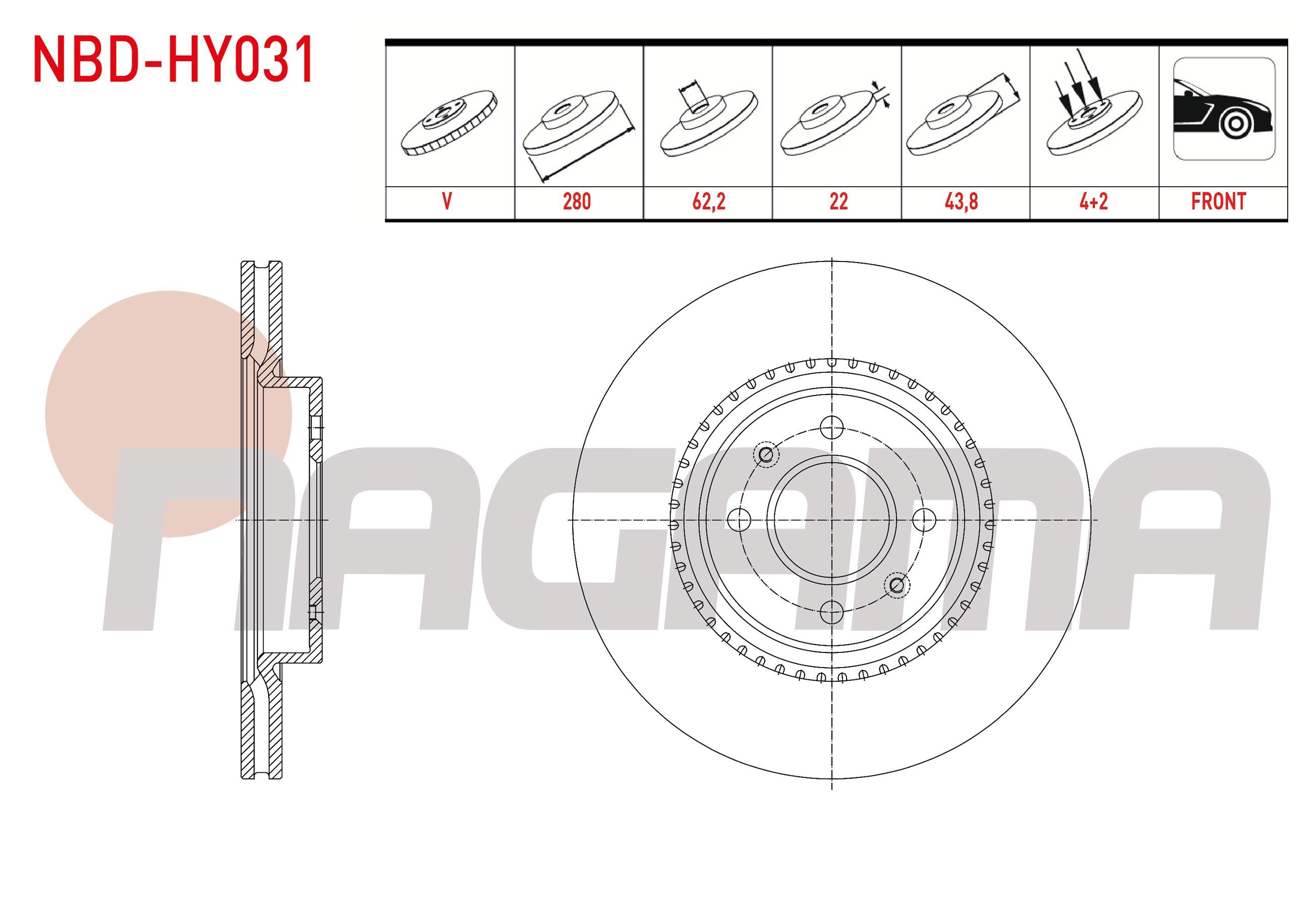 FREN DISKI ON HAVALI 4 BJN 280X22X62,2X43,8 HYUNDAI I20 1.0 T-GDI- 1.2- 1.4- 1.4 CRDI 2015-/ KIA RIO III 1.25 CVVT- 1.4 CRDI- 1.4 CVVT 2011-2014/ RIO IV 1.25 CVVT- 1.4 CVVT- 1.4 CRDI 2017-