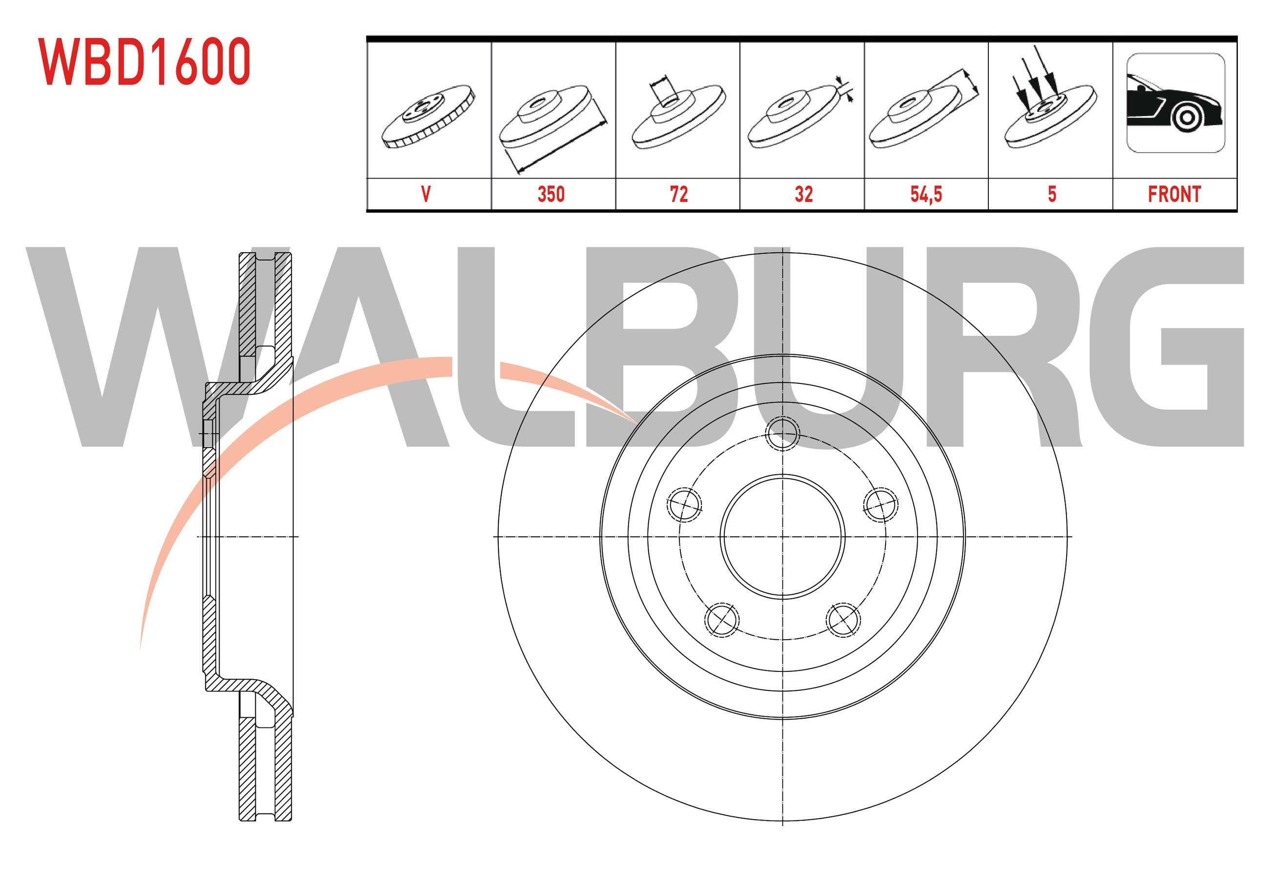 FREN DISKI ON HAVALI 5 BJN 18 JANT 350X32X72X54,5 JEEP GRAND CHEROKEE IV (WK,WK2) 3.0 CRD - 3.6 V6 2010-