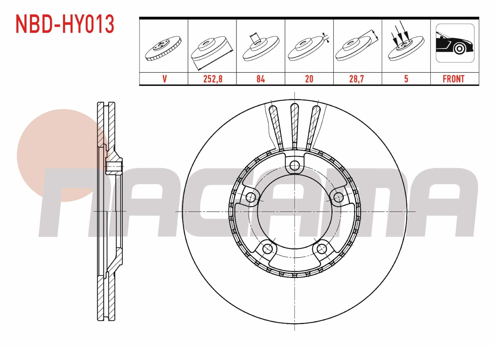 FREN DISKI ON HAVALI 5 BJN 252,8X20X84X28,7 HYUNDAI H100 2.5 D 1993-2004