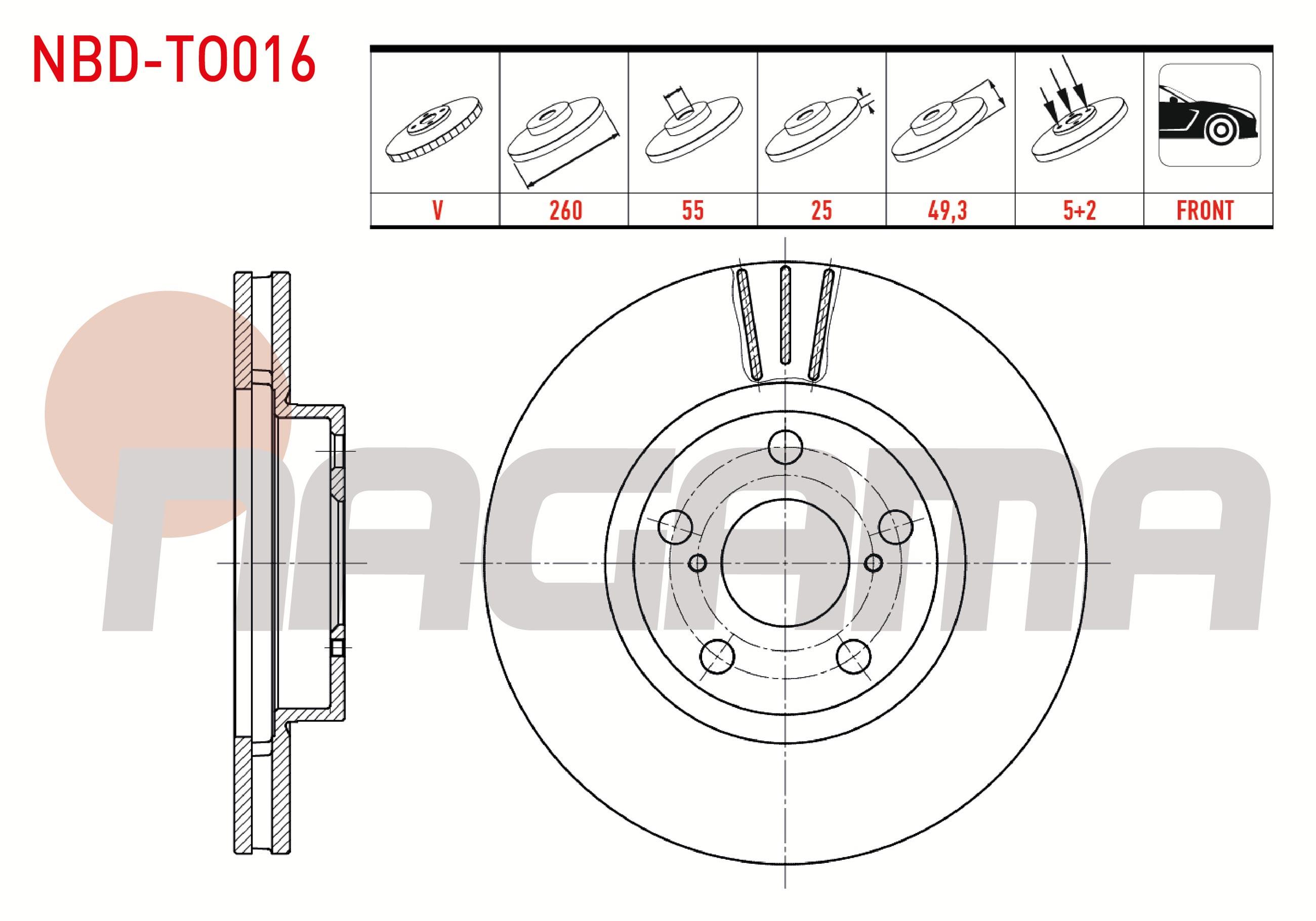 FREN DISKI ON HAVALI 5 BJN 260X25X55X49,3 TOYOTA AVENSIS (T22) 1.6i 1997-2003 /  AVENSIS (T22) 2.0i 1997-2003