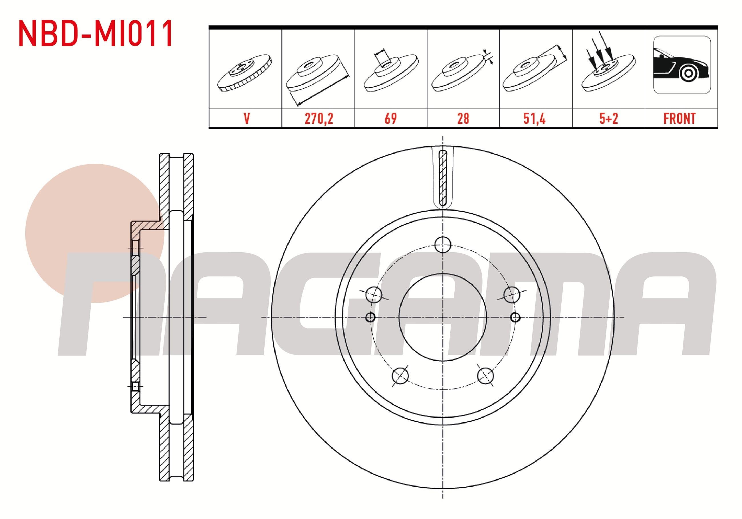 FREN DISKI ON HAVALI 5 BJN 270,2X28X69X51,4 MITSUBISHI L200 (KBT,KAT) 2.5 DID TEK KABIN 2005-
