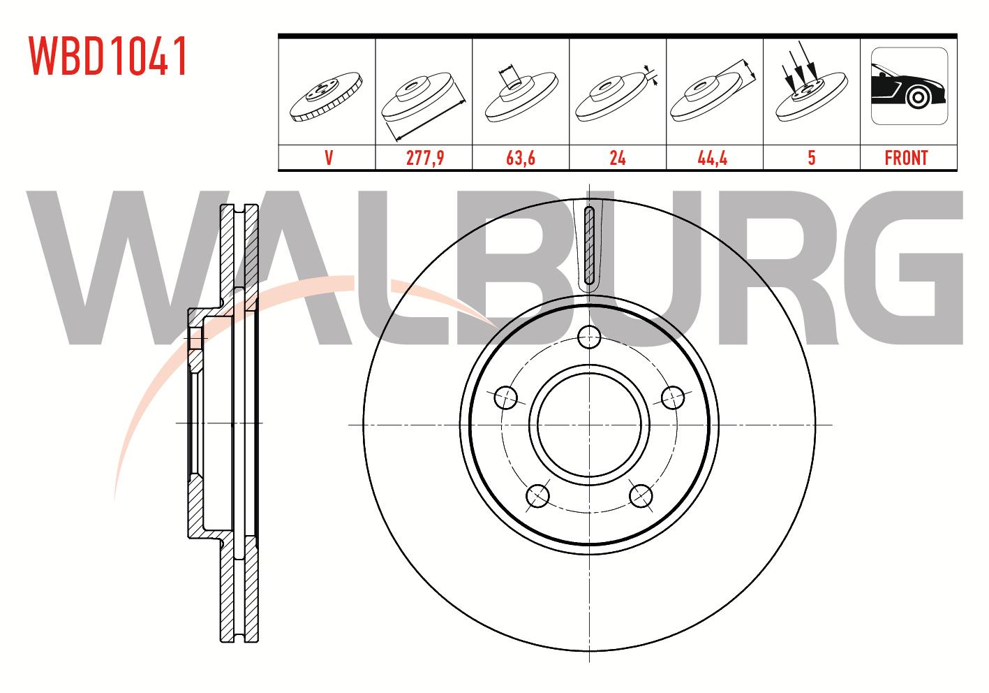 FREN DISKI ON HAVALI 5 BJN 277,9X24X63,6X44,4 FORD TRANSIT CONNECT 1.8 TDCI 2002-2013 / TOURNEO CONNECT 1.8 TDCI 2002-2013
