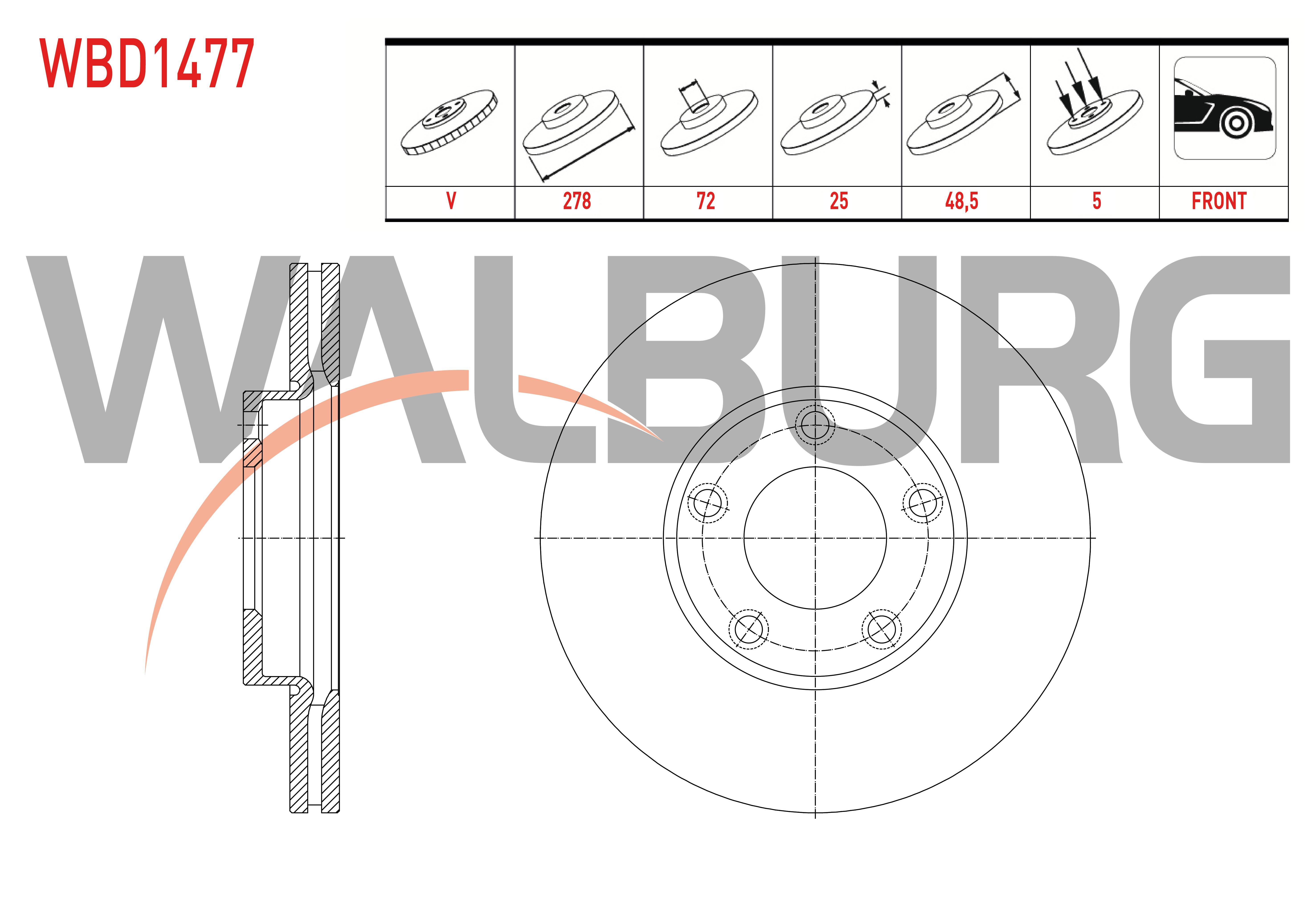 FREN DISKI ON HAVALI 5 BJN 278X25X72X48,5 MAZDA 3 (BL) 1.6 2003-2009