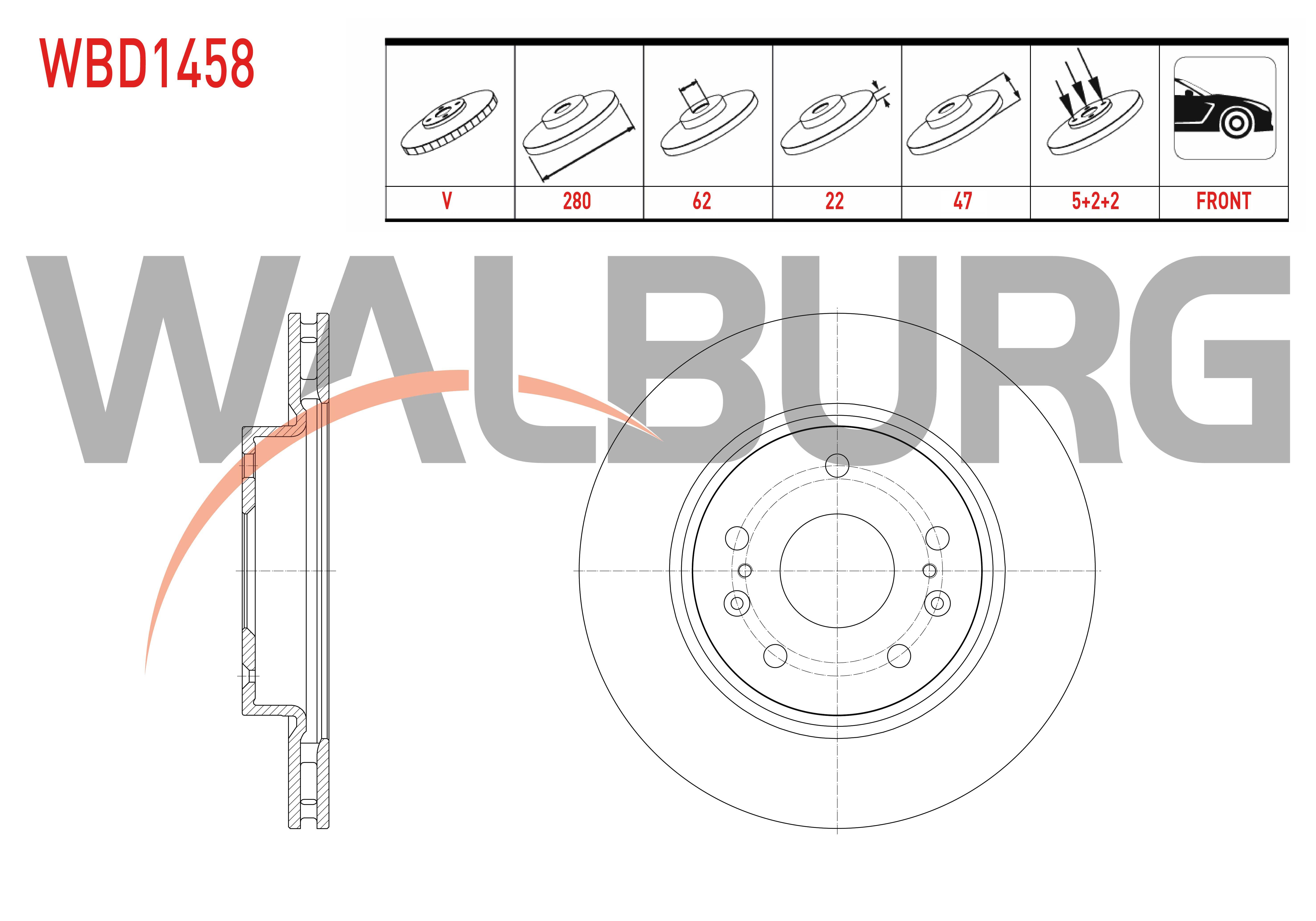 FREN DISKI ON HAVALI 5 BJN 280X22X62X47 SUZUKI VITARA 1.4i - 1.6i - 1.6 DDIS 2015- / SX4 S-Cross 1.6 - 1.6 DDIS 2013-