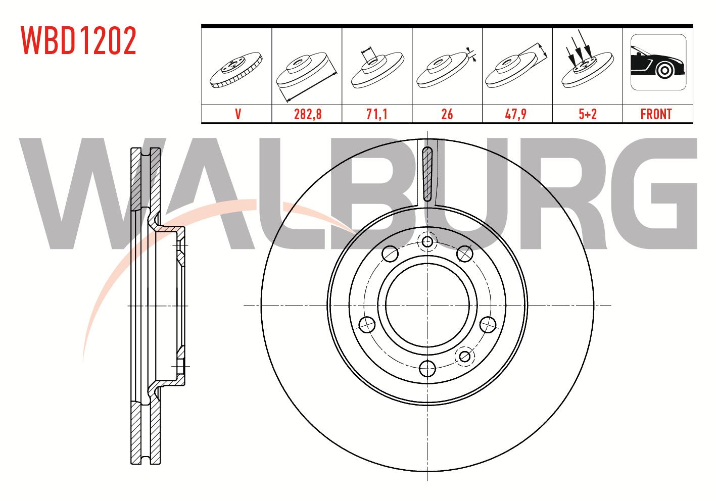 FREN DISKI ON HAVALI 5 BJN 282,8X26X71,1X47,9 PEUGEOT 407 1.6 HDI 2004-2011/407 2.0 HDI 2004-2011/508 SW 1.6 HDI 2010-/508 SW 1.6 E-HDI 2010-/508 SW 2.0 HDI 2010-/508 1.6 HDI 2010-/508 2.0 HDI 2010-