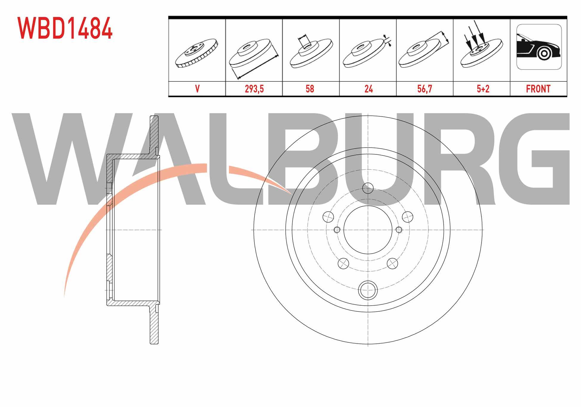 FREN DISKI ON HAVALI 5 BJN 293,5X24X58X56,7 SUBARU XV 1.6 2012-/ FORESTER (SJ) 2.0 2013-/ FORESTER (SF) 2.0 1995-2002/ LEGACY IV (BL,BP) 2.0i 2003-2009/ LEGACY V (BM,BR) 2.0i 2009-