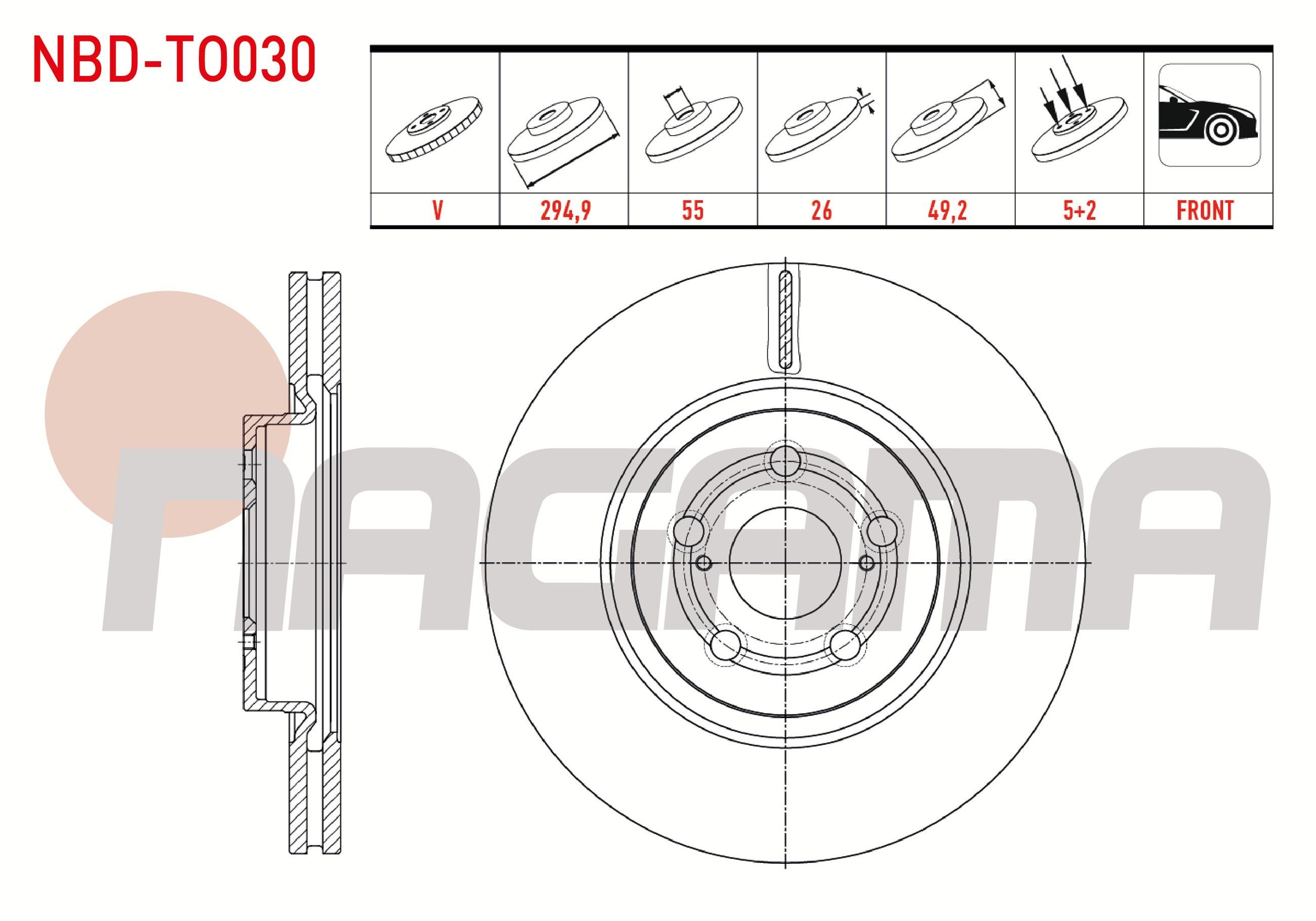 FREN DISKI ON HAVALI 5 BJN 294,9X26X55X49,2 TOYOTA AVENSIS (T25) 2.0 D-4D 2003-2008
