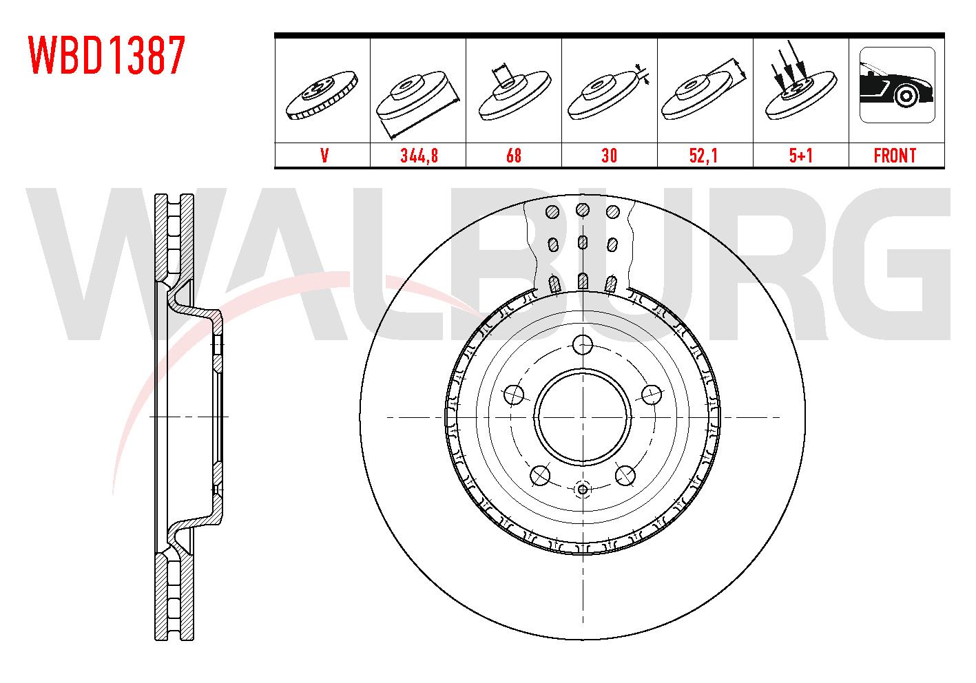 FREN DISKI ON HAVALI 5 BJN 344,8X30X68X52,1 A4 2.0 TDI-2.0TFSI-1.8 TFSI 2007-2015/A5 1.8 TFSI-2.0 TDI-2.0 TFSI 2007-2017/A6 2.0 TDI-2.0 TFSI 2010-/Q5 2.0 TDI 2008-/PORSCHE MACAN 2.0 2014-