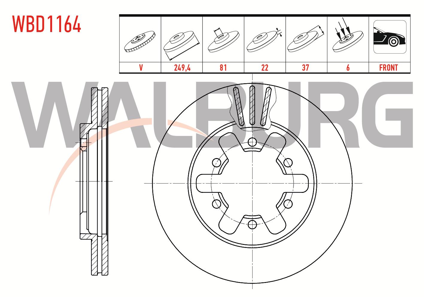 FREN DISKI ON HAVALI 6 BJN 249,4X22X81X37 NISSAN PICK UP (D21) 2.5 D 1985-1998 / PICK UP (D22) 2.5 D 1998-