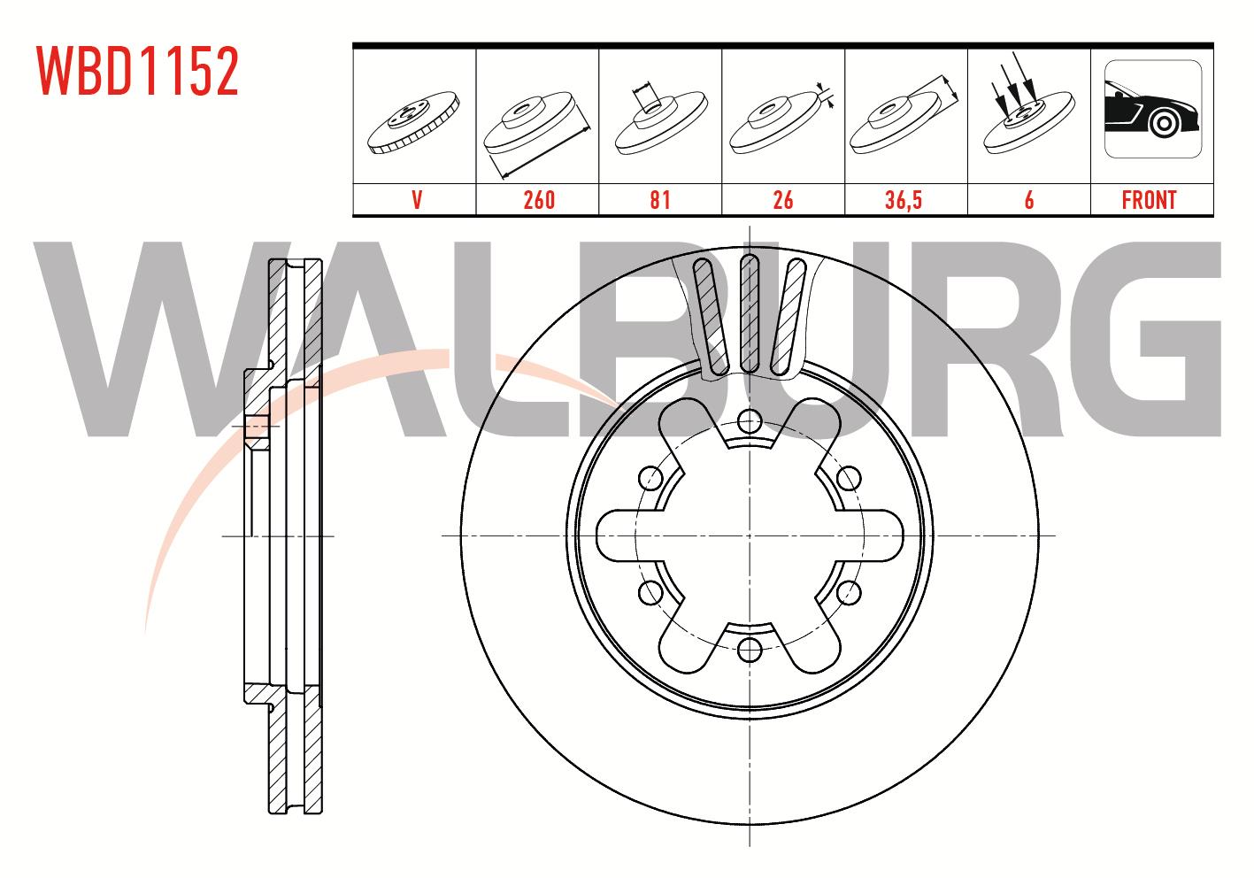 FREN DISKI ON HAVALI 6 BJN 260X26X81X36,5 NISSAN PICK UP (D22) 2.5 D 4X4 1998- /  PICK UP (D22) 2.5 DI 4X4 1998-