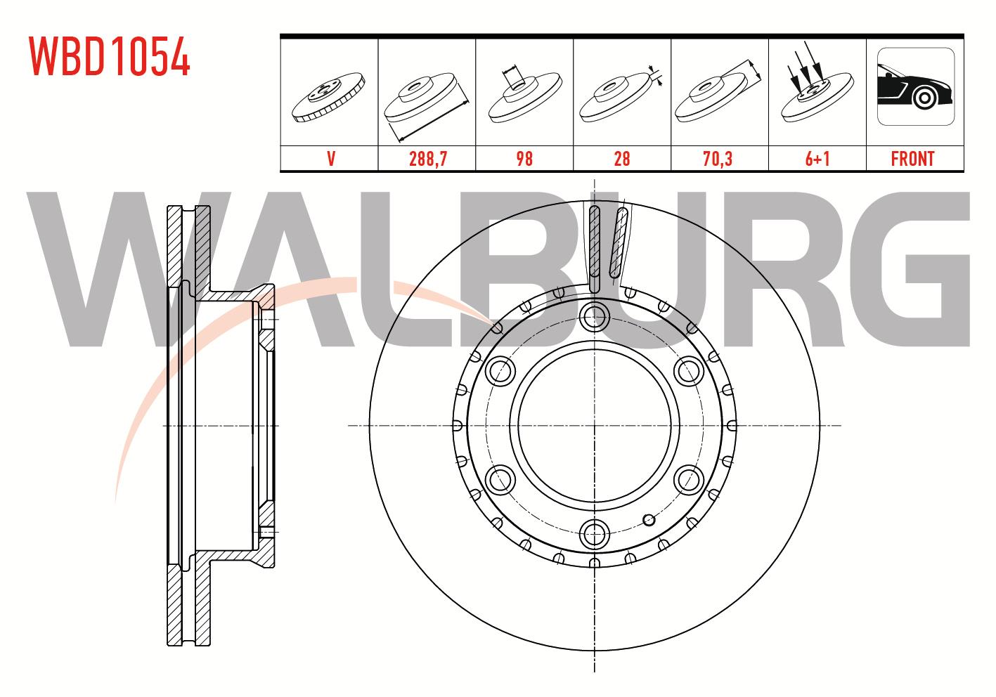 FREN DISKI ON HAVALI 6 BJN 288,7X28X98X70,3 FORD RANGER 2.5 TDCI - 2.2 TDCI - 3.0 TDCI 4X4 2002-2006 / MAZDA B SERISI (UN) 2.5 D 4X4 1998-2006