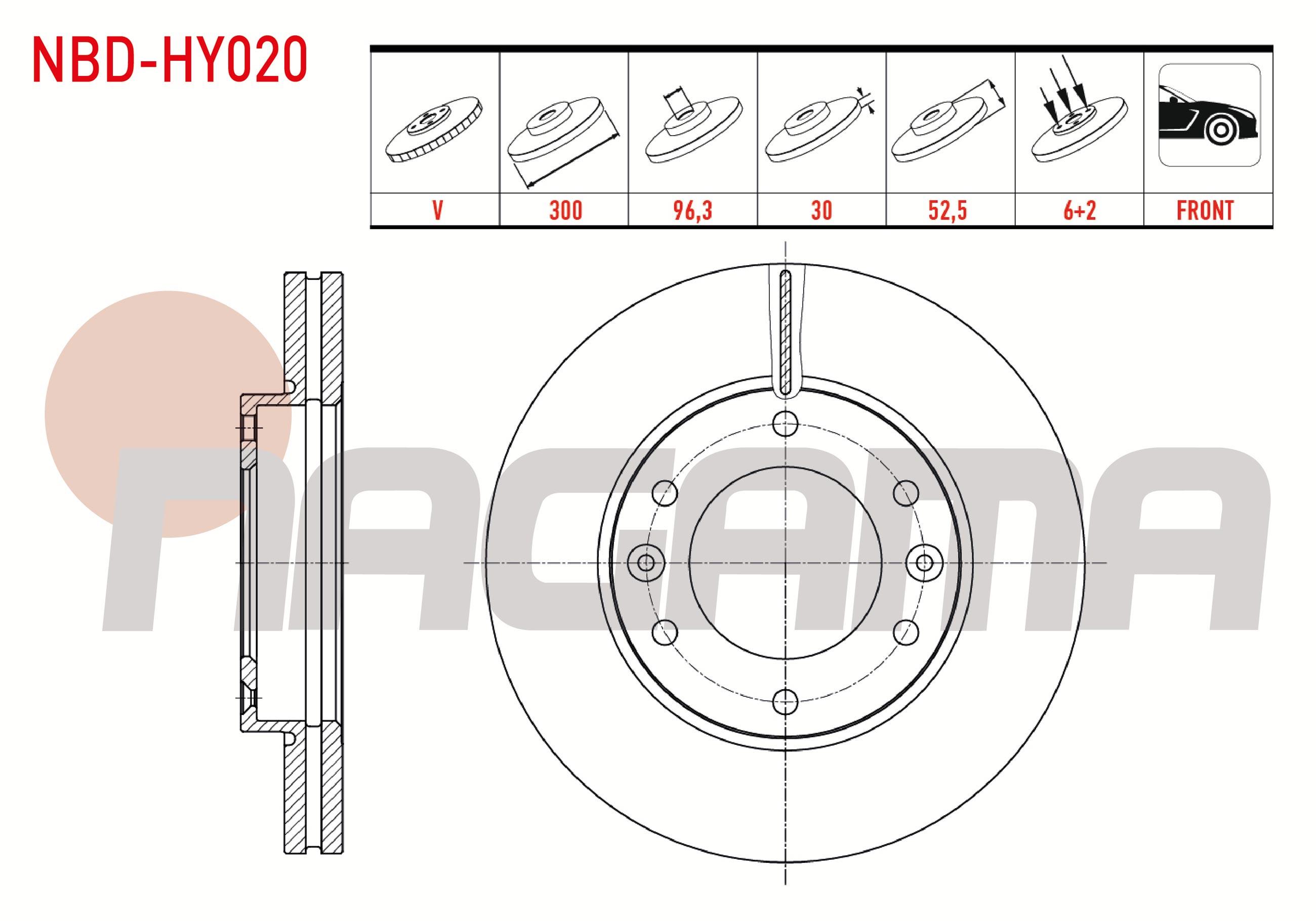 FREN DISKI ON HAVALI 6 BJN 300X30X96,3X52,5 HYUNDAI H1 2.5 CRDI 2008-