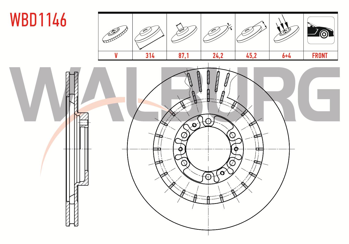 FREN DISKI ON HAVALI 6 BJN 314X24,2X87,1X45,2 MITSUBISHI L 200 (K7T,K6T) 2.5 TD 4X4 1996-2007/ PAJERO III 3.2 DI 4X4 2000-2007/ PAJERO III 3.2 D 4X4 2000-2007/ PAJERO III 3.5 GDI 4X4 2000-2007