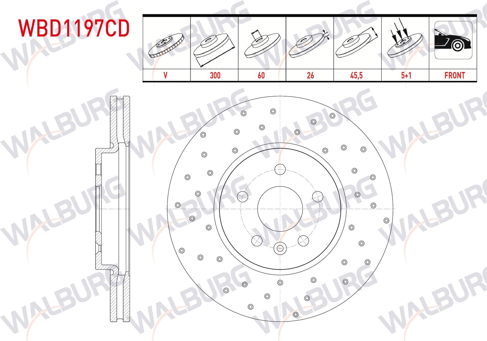 FREN DISKI ON HAVALI KAPLAMALI PERFORMANS DELIKLI 5 BJN 300X26X60X45,5 OPEL MOKKA 1.7 CDTI 2012-