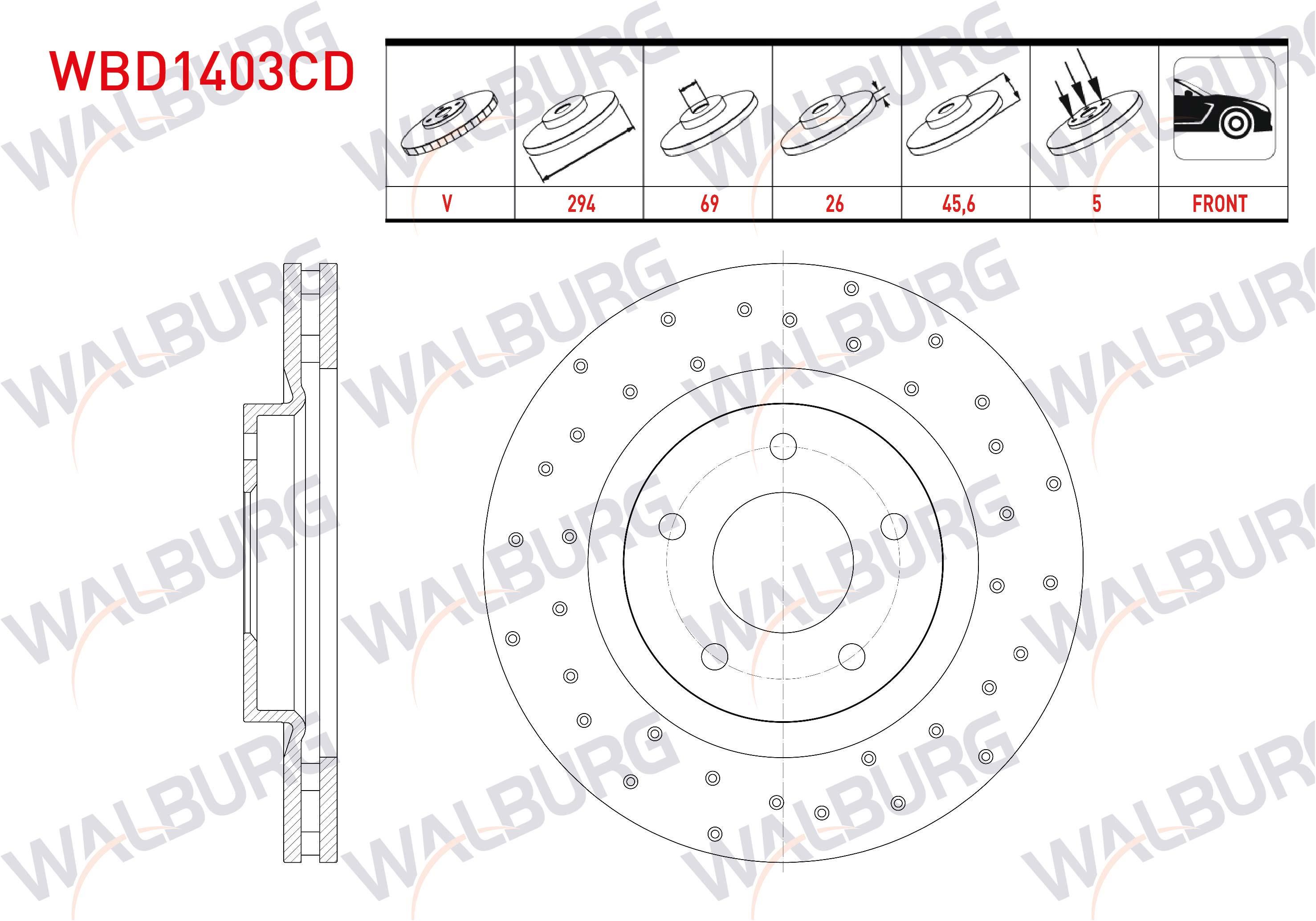FREN DISKI ON HAVALI KAPLAMALI PERFORMANS DELIKLI 5 BJN 294X26X69X45,5 MITSUBISHI OUTLANDER II (CWW) 2.4 2006-2012