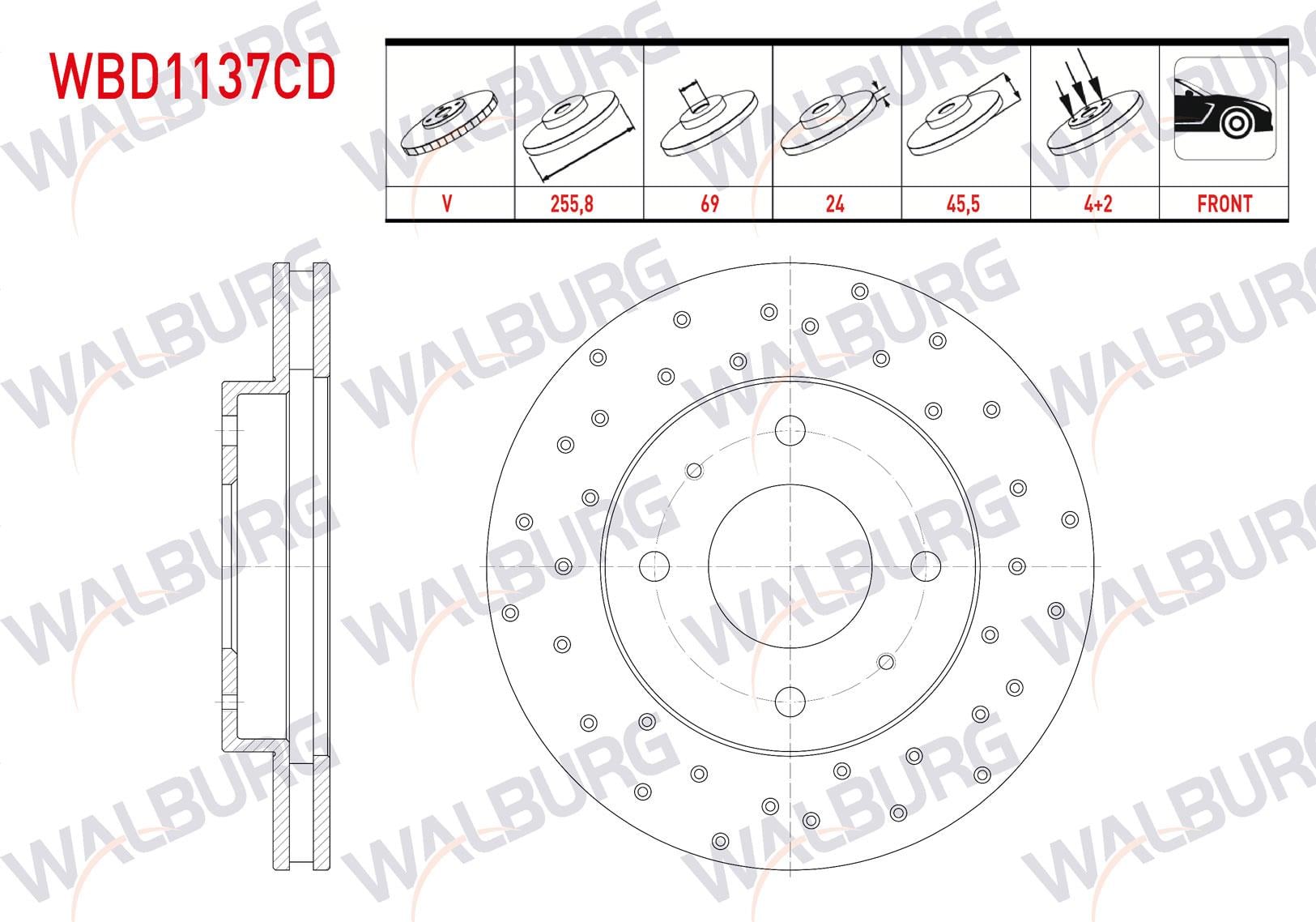 FREN DISKI ON HAVALI KAPLAMALI PERFORMANS DELIKLI 4 BJN 255,8X24X69X45,5 MITSUBISHI CARISMA (DA) 1.8 GDI 1995-2006