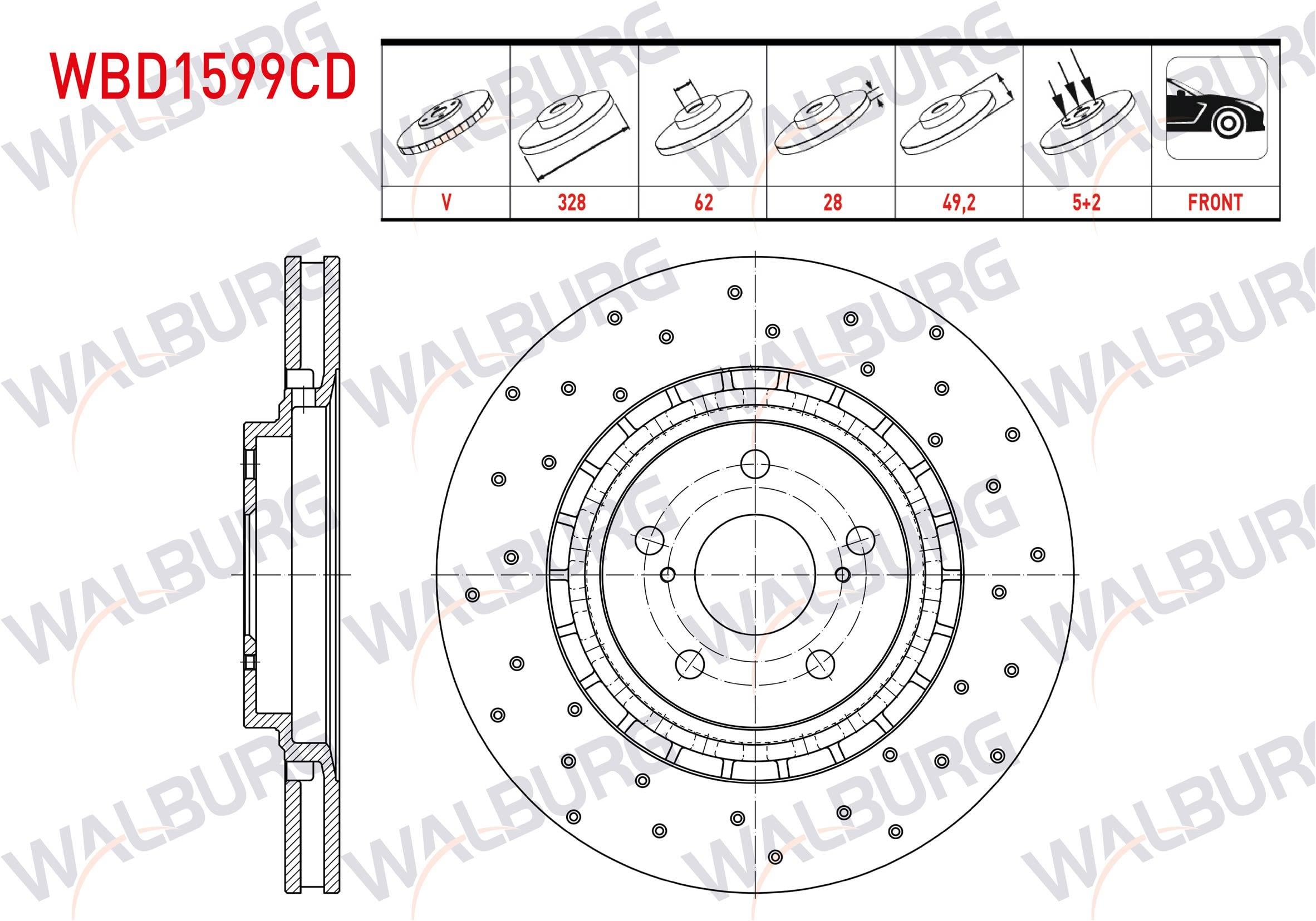 FREN DISKI ON HAVALI KAPLAMALI PERFORMANS DELIKLI 5 BJN 328X28X62X49,2 TOYOTA RAV 4 IV (_A4_) 2.0 MULTIDRIVE 2015-
