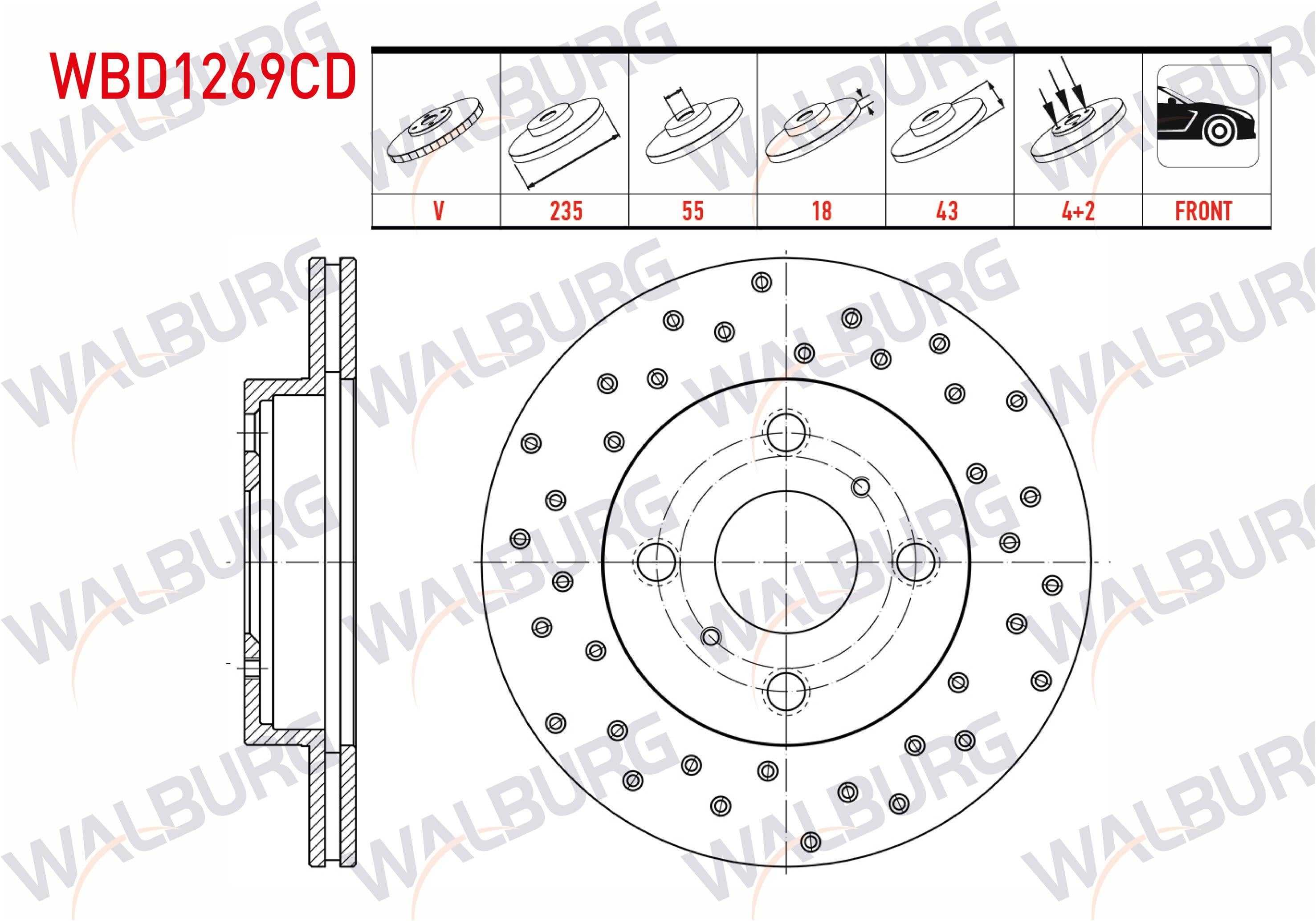 FREN DISKI ON HAVALI KAPLAMALI PERFORMANS DELIKLI TOYOTA YARIS (_CP10) 1.3i 4 BIJON 235X18X55X43 1999-2005