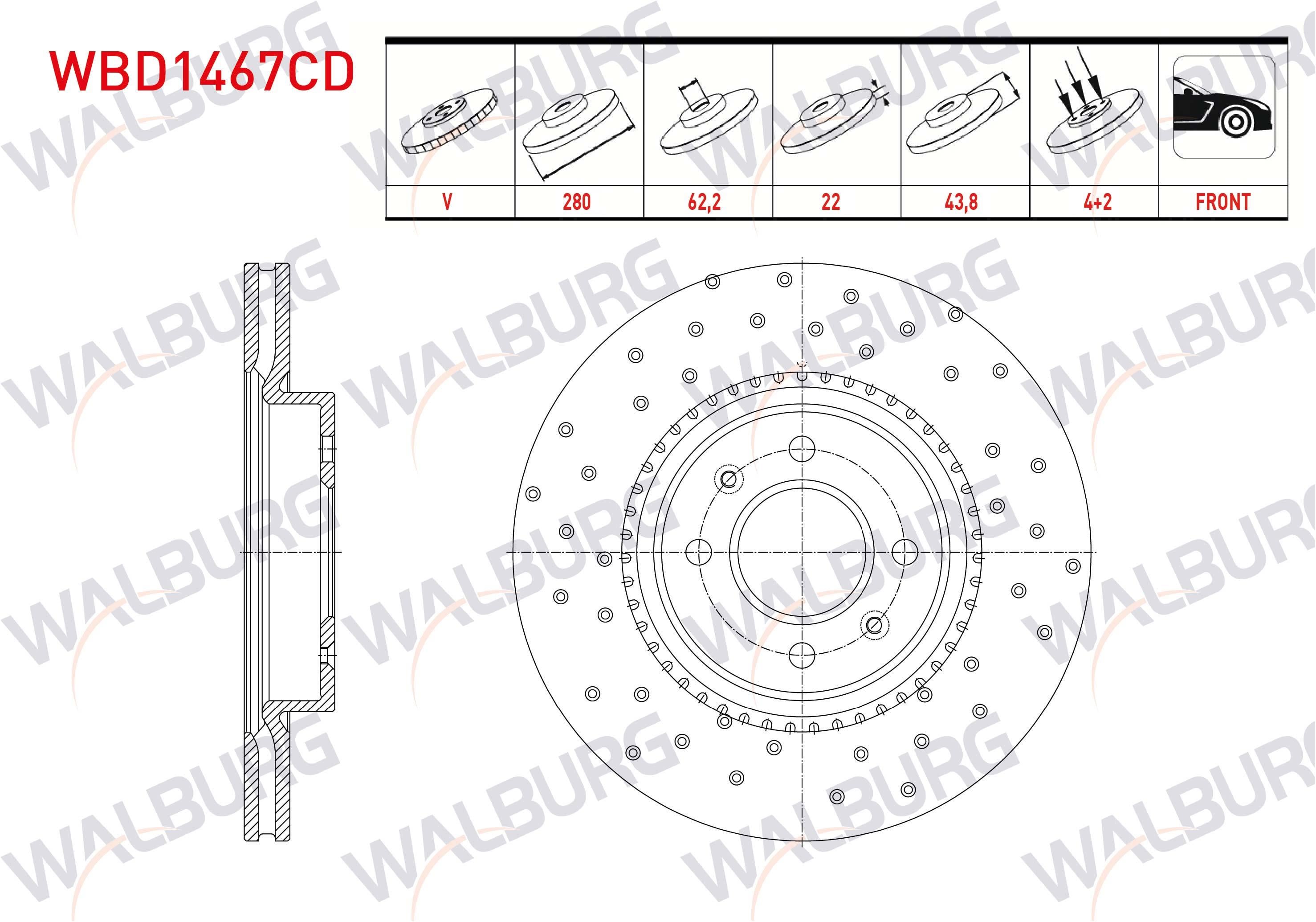 FREN DISKI ON HAVALI KAPLAMALI PERFORMANS DELIKLI 4 BJN 280X22X62,2X43,8 KIA RIO III 1.4 CVVT 2011-2014