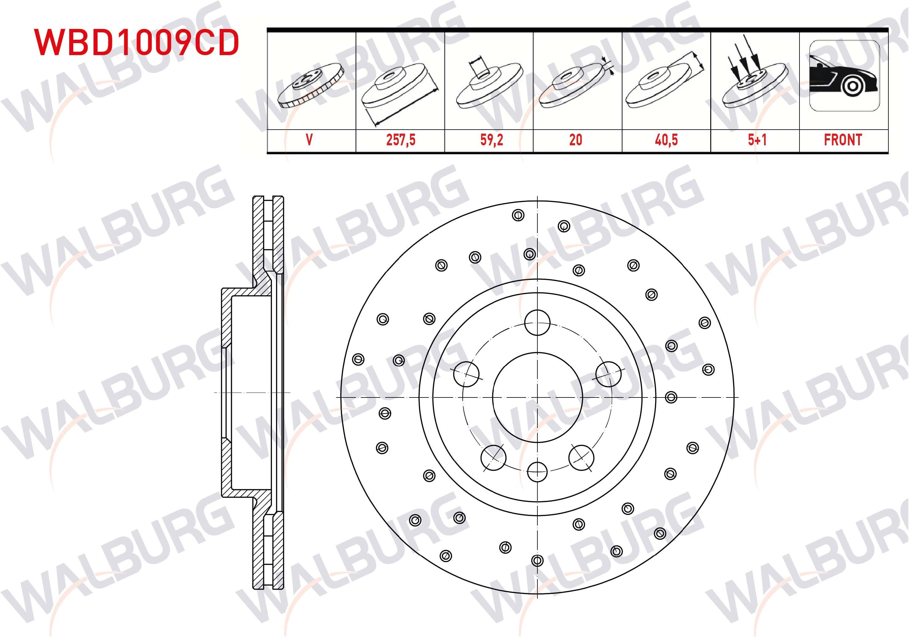 FREN DISKI ON HAVALI KAPLAMALI PERFORMANS DELIKLI PEUGEOT EXPERT (222,223,224) 2.0 HDI 5 BIJON 257,5X20X59,02X40,5 1996-2006