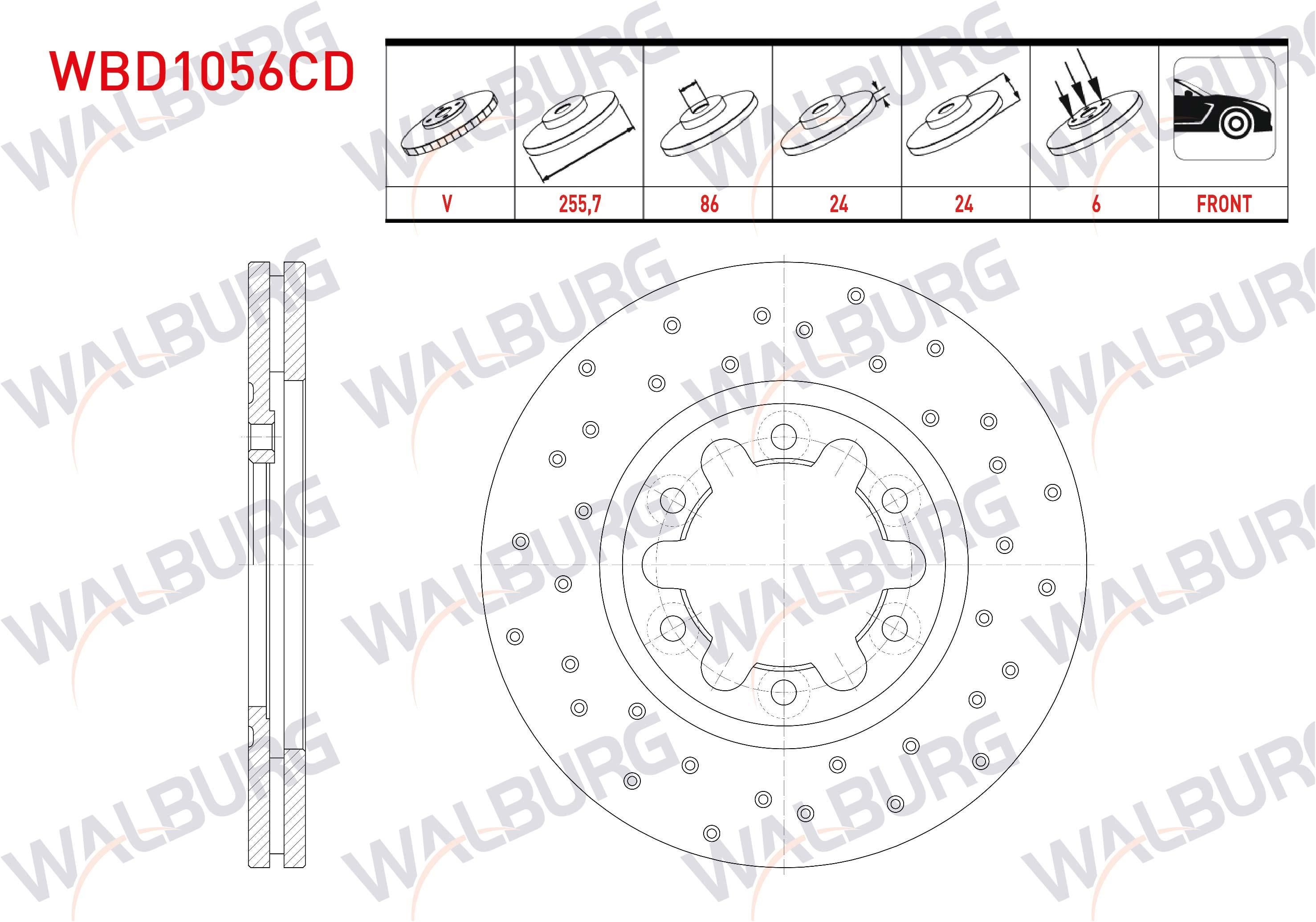 FREN DISKI ON HAVALI KAPLAMALI PERFORMANS DELIKLI 6 BJN 255,7X24X86X24 FORD RANGER 3.0 TDCI 4X4 2002-2006