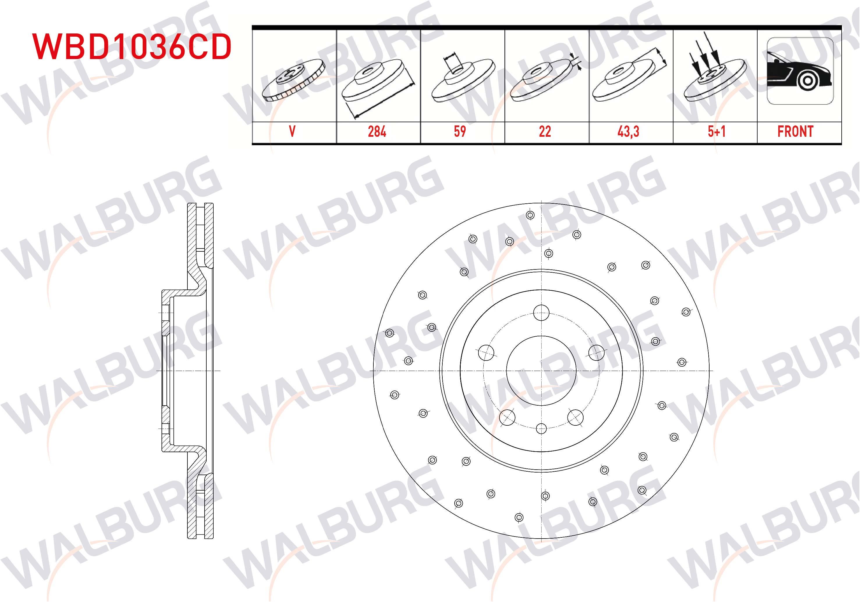 FREN DISKI ON HAVALI KAPLAMALI PERFORMANS DELIKLI 5 BJN 284X22X59X43,3 FIAT 500L 1.6 MJT 5 BIJON 284X22X59X43,3 2012-