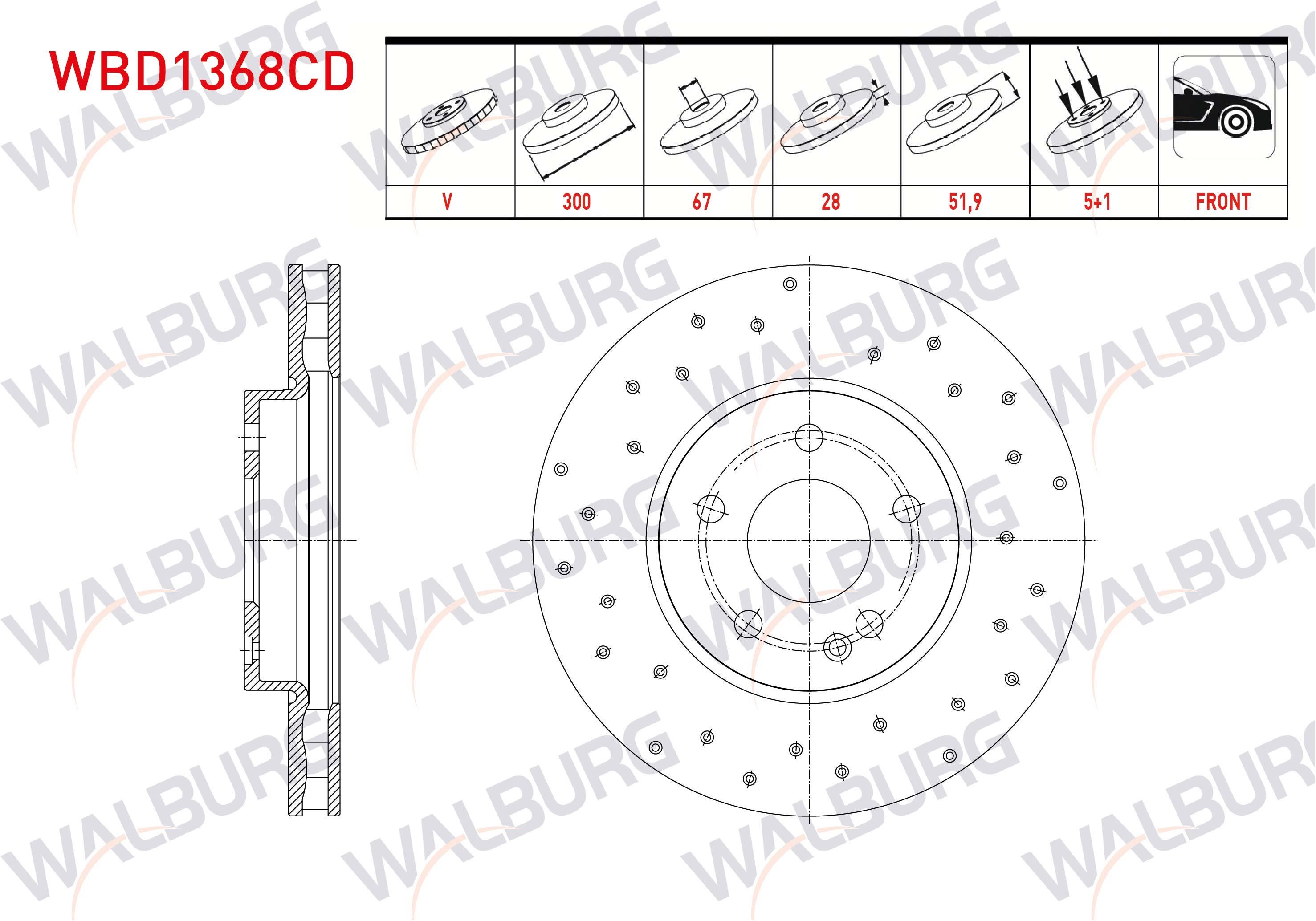 FREN DISKI ON HAVALI KAPLAMALI PERFORMANS DELIKLI 5 BJN 300X28X67X51,90 MERCEDES VITO (W447) 109 CDI - 111 - 114 CDI 2014-