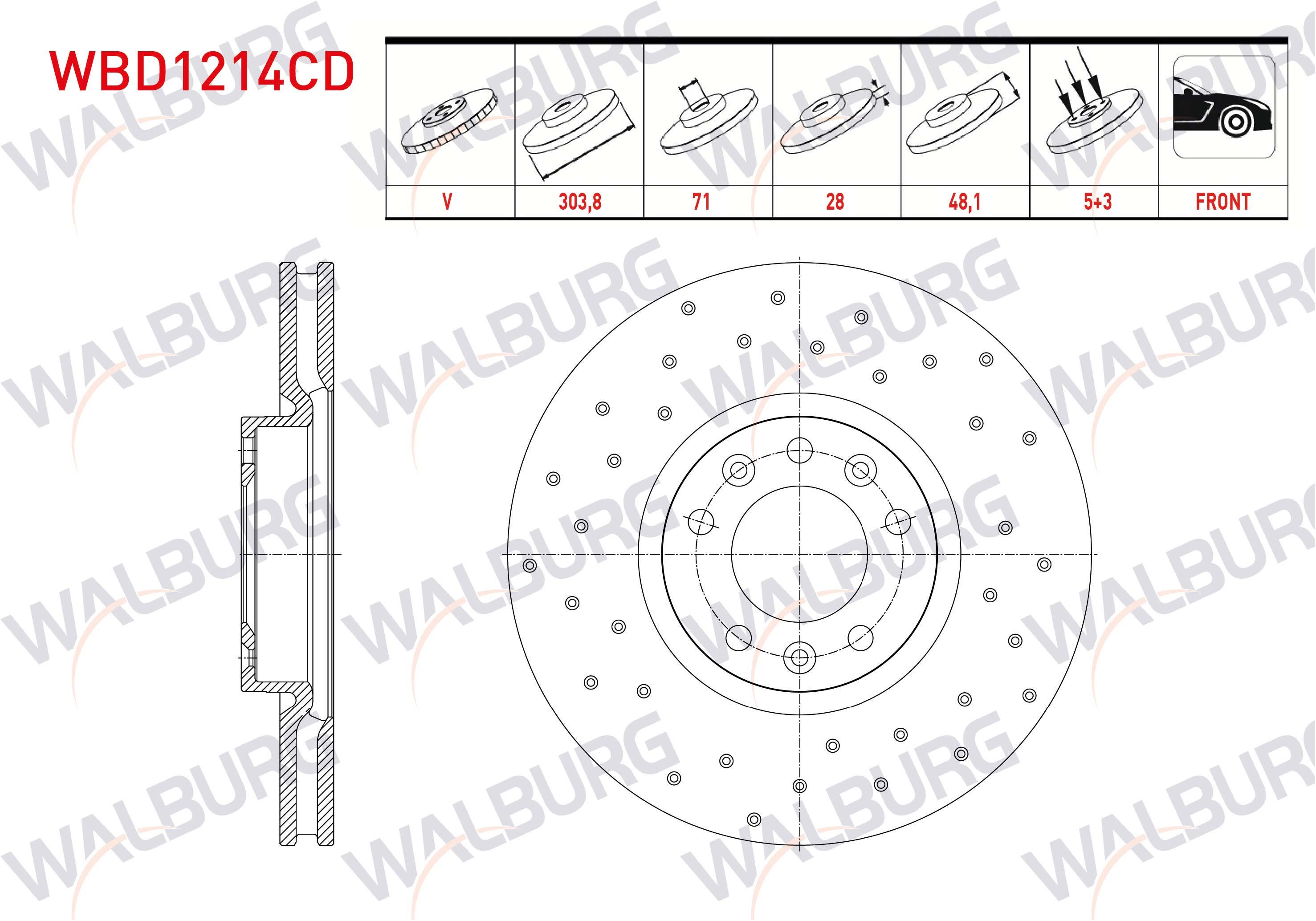 FREN DISKI ON HAVALI KAPLAMALI PERFORMANS DELIKLI 5 BJN 17-18 JANT 303,8X28X71X48,1 PEUGEOT 3008 SUV 1.2 2016-