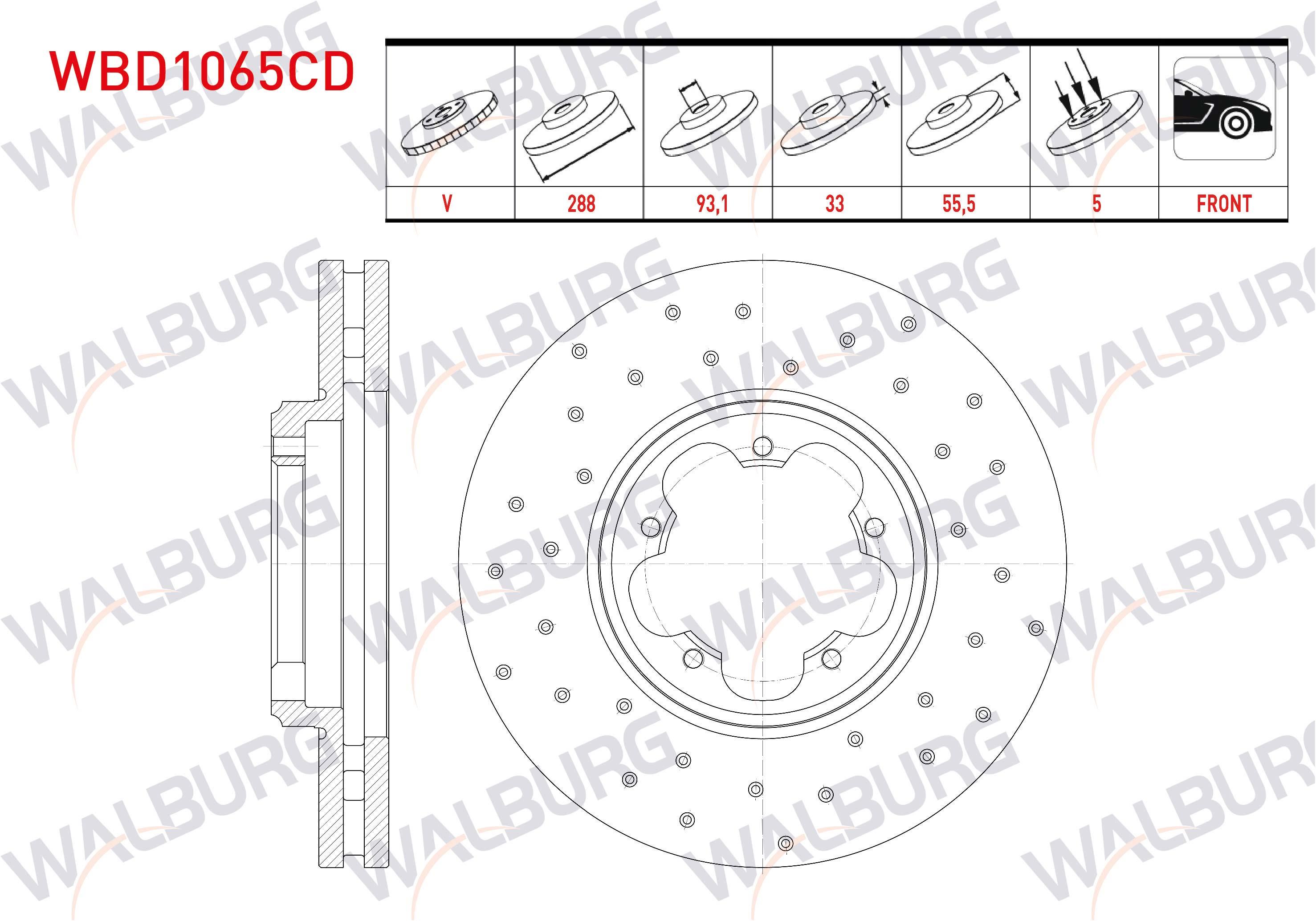 FREN DISKI ON HAVALI KAPLAMALI PERFORMANS DELIKLI 5 BJN 288X33X93,1X55,5 FORD TRANSIT CUSTOM (V362) 2.2 TDCI 2012-