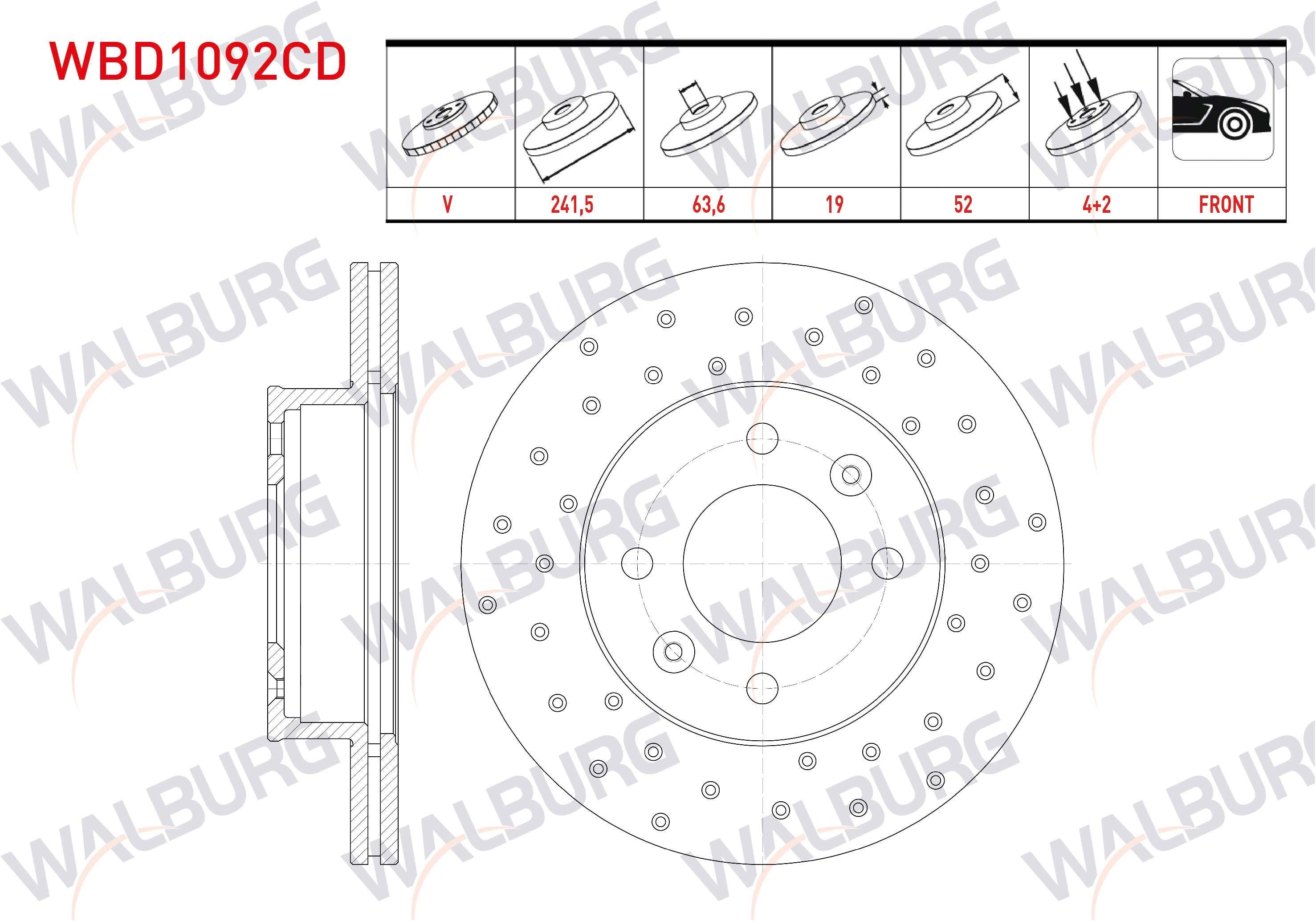 FREN DISKI ON HAVALI KAPLAMALI PERFORMANS DELIKLI 4 BJN 241,5X19X63,6X52 HYUNDAI ACCENT MILENIUM 1.3 2000-2003