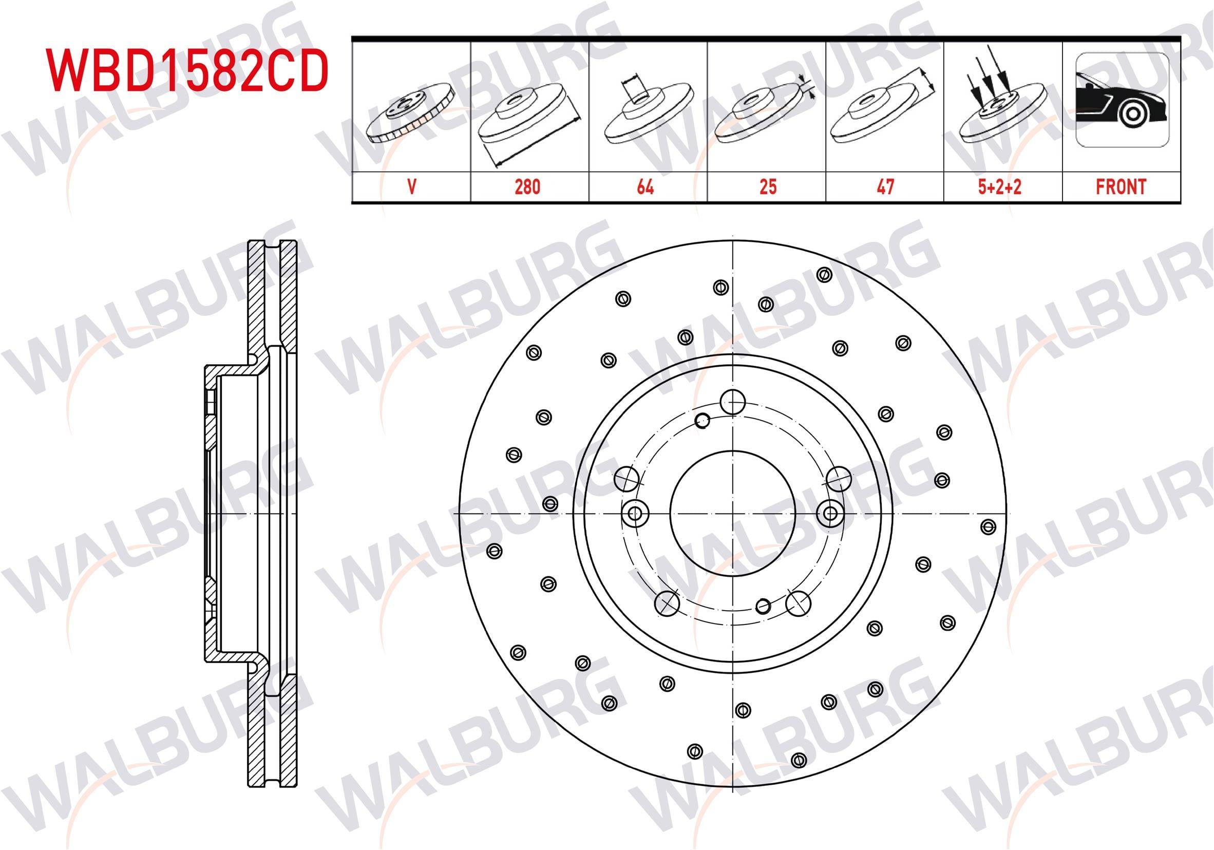 FREN DISKI ON HAVALI KAPLAMALI PERFORMANS DELIKLI 5 BJN 280X25X64X47 HONDA CIVIC IX 1.4i - 1.6 D 2012-2016