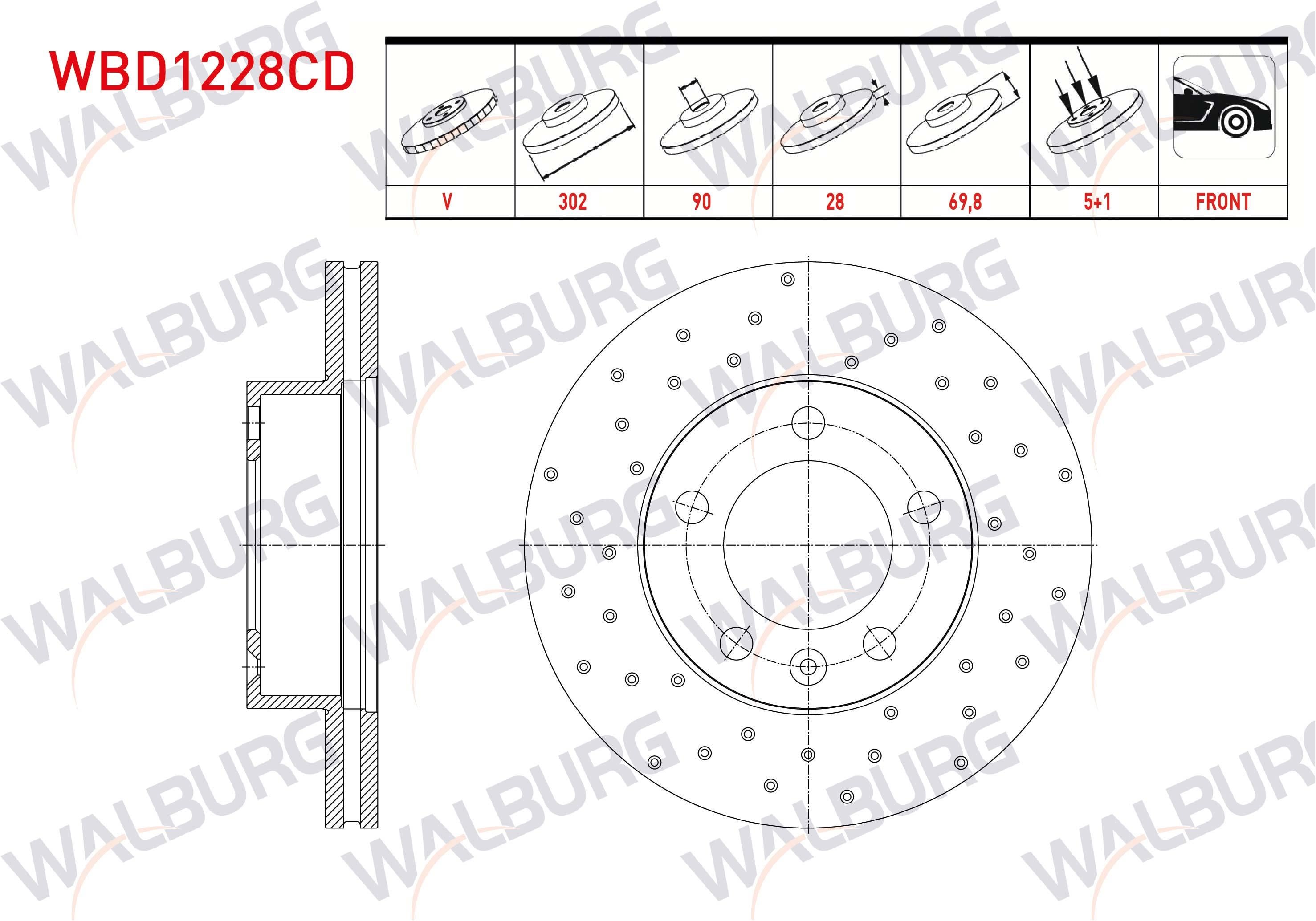 FREN DISKI ON HAVALI KAPLAMALI PERFORMANS DELIKLI 5 BJN 302X28X90X69,8 RENAULT MASTER III 2.5 DCI 2010-