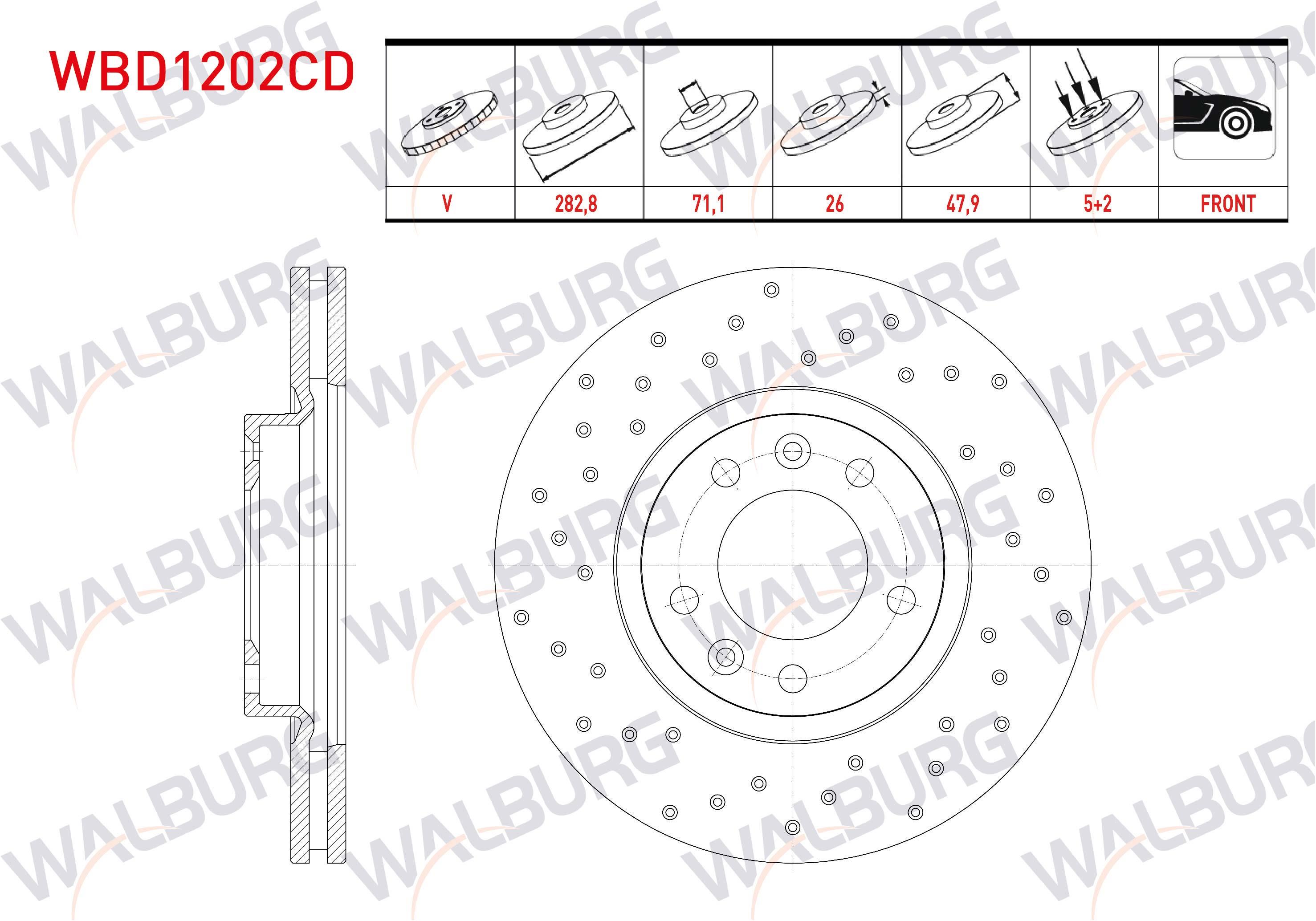 FREN DISKI ON HAVALI KAPLAMALI PERFORMANS DELIKLI 5 BJN 282,8X26X71,1X47,9 PEUGEOT 407 (6D) 1.8i HDI 2004-2011