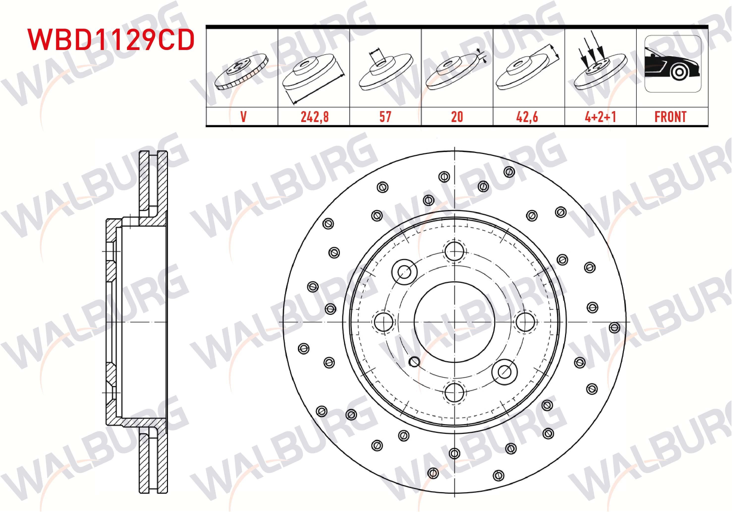 FREN DISKI ON HAVALI KAPLAMALI PERFORMANS DELIKLI KIA SEPHIA (FA) 1.6i 4 BIJON 242,8X20X57X42,6 1993-2001