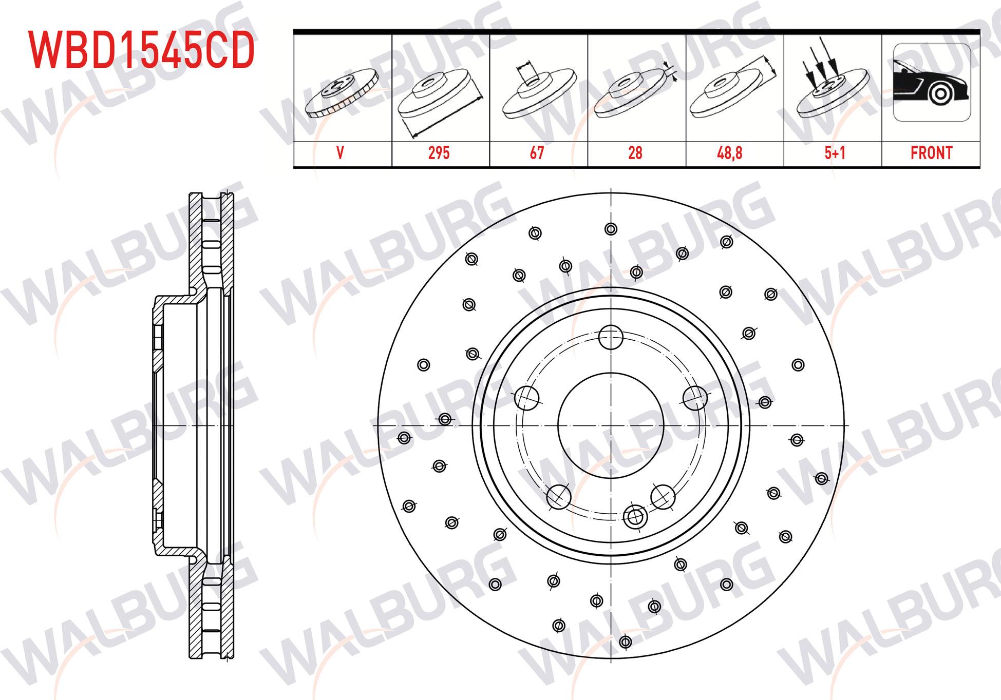 FREN DISKI ON HAVALI KAPLAMALI PERFORMANS DELIKLI MERCEDES A SERISI (W176) A 180 5 BIJON 295X28X67X48,8 2012-